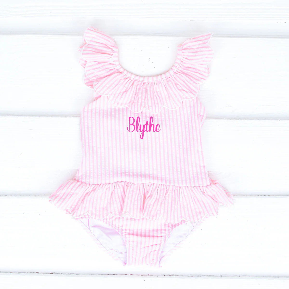 Pink Stripe Seersucker Swimsuit - Image 4