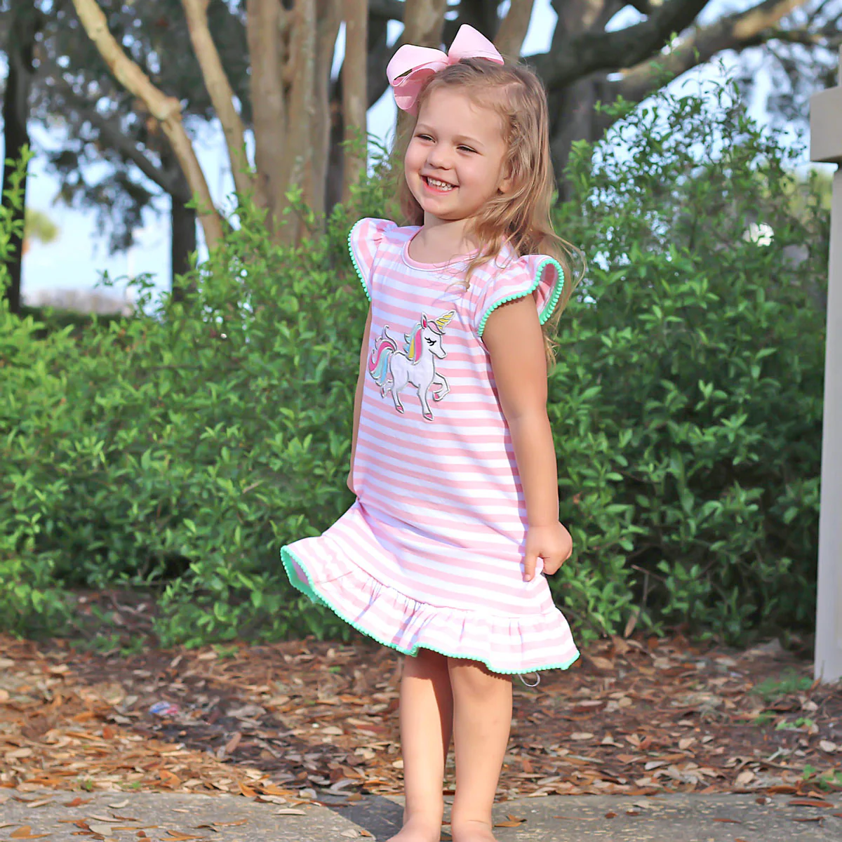 Pink Stripe Unicorn Milly Dress - Image 2
