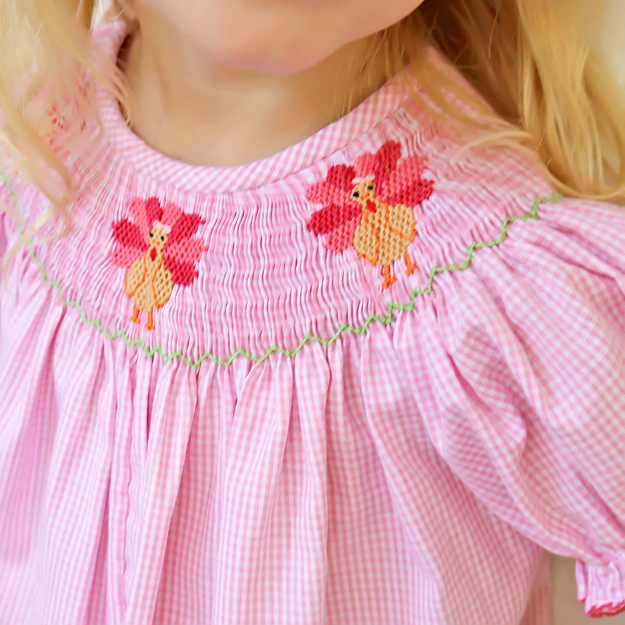 Pink Turkey Smocked Long Bubble - Image 2