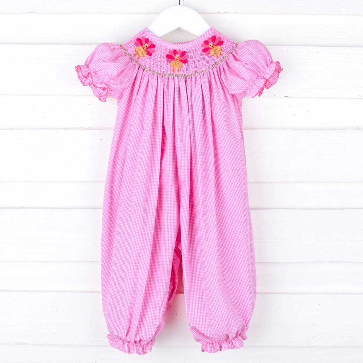 Pink Turkey Smocked Long Bubble - Image 3
