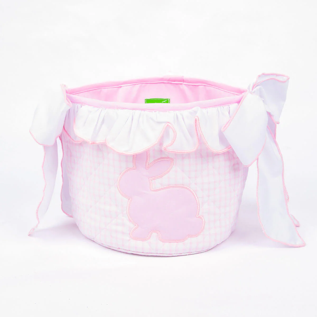 Pink Windowpane Bow Easter Basket - Image 2