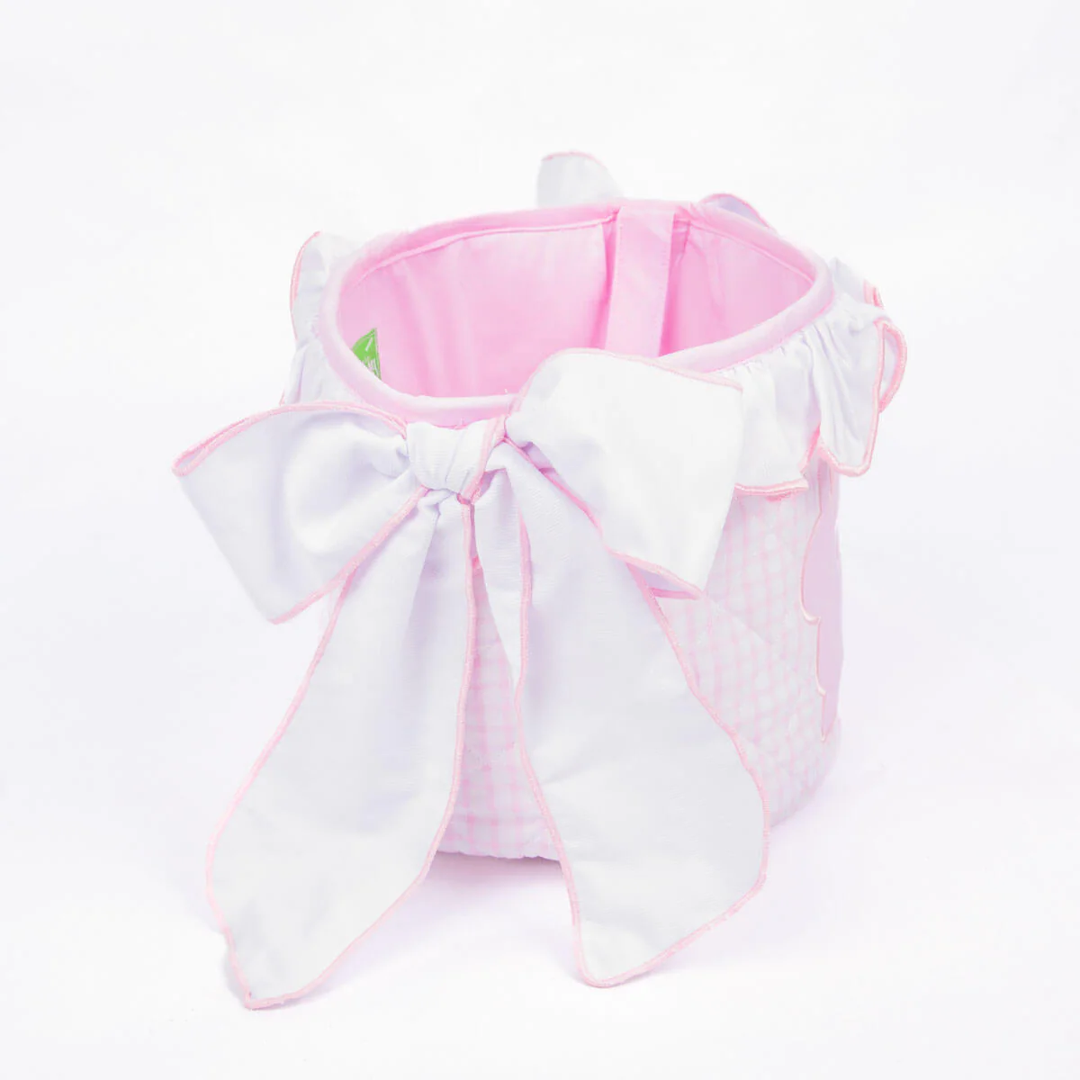 Pink Windowpane Bow Easter Basket - Image 3