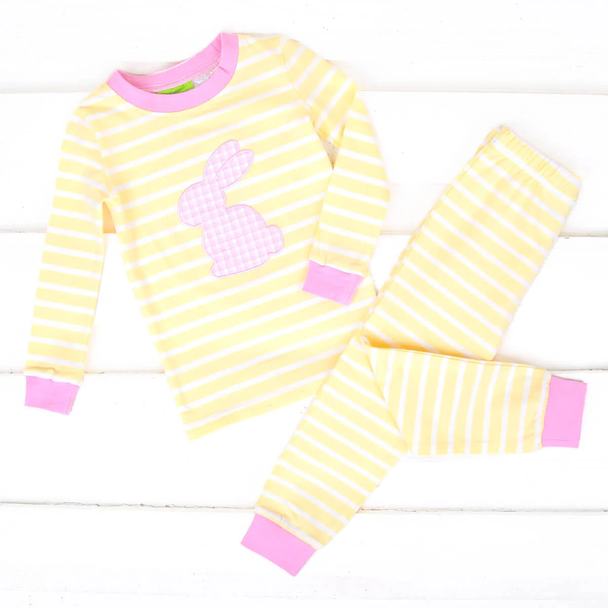 Pink Bunny Yellow Stripe Pajamas - Image 4