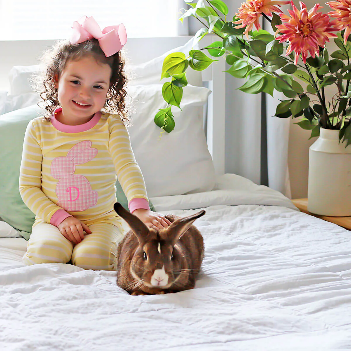 Pink Bunny Yellow Stripe Pajamas - Image 5