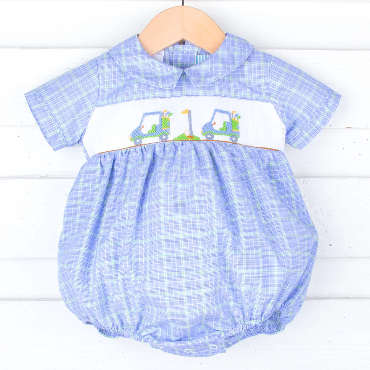 Play Golf Blue Plaid Smocked Collared Bubble - Image 2