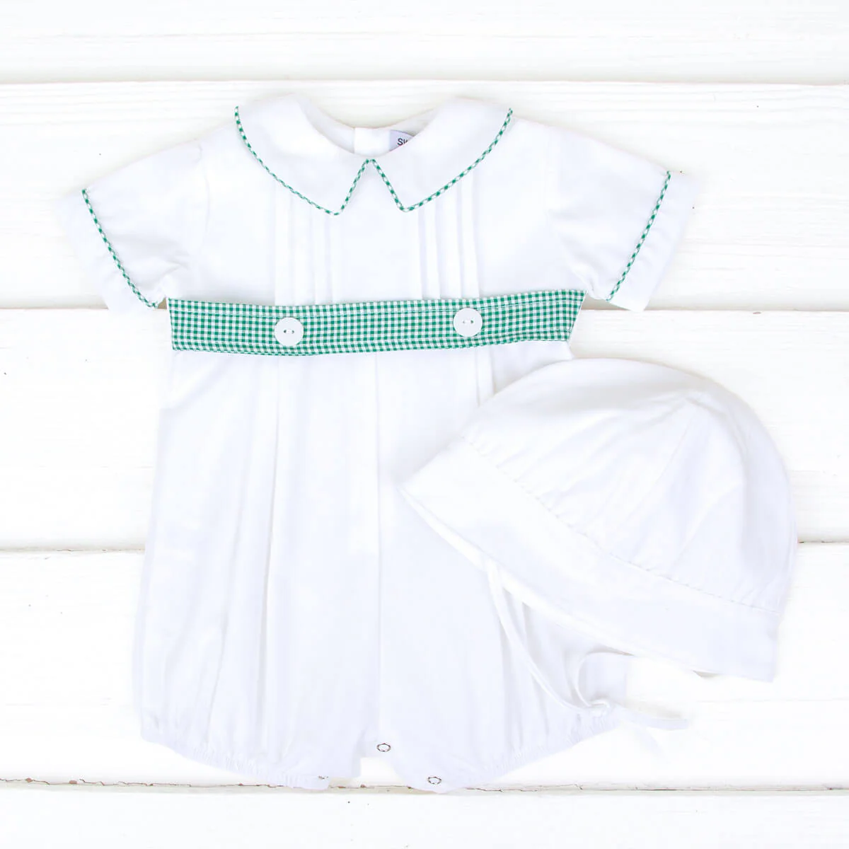 Pleated Collared Green Gingham Belted Bubble - Image 2