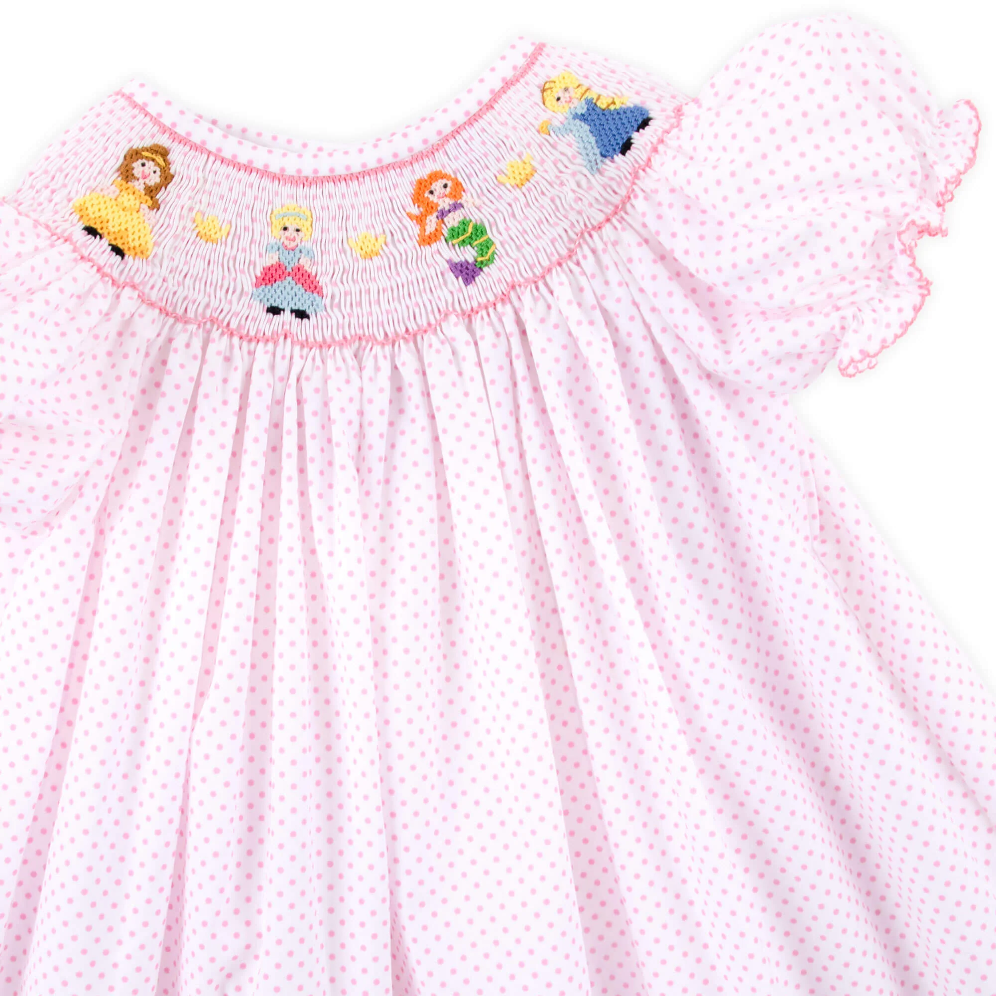 Princess Friends Smocked Bishop Dress Pink Dot - Image 2