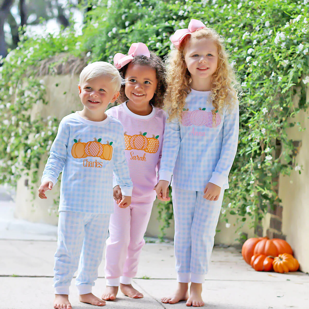 Pumpkin Cluster Blue Gingham Pajamas - Image 5