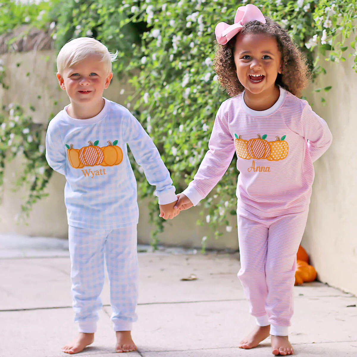 Pumpkin Cluster Blue Gingham Pajamas - Image 7