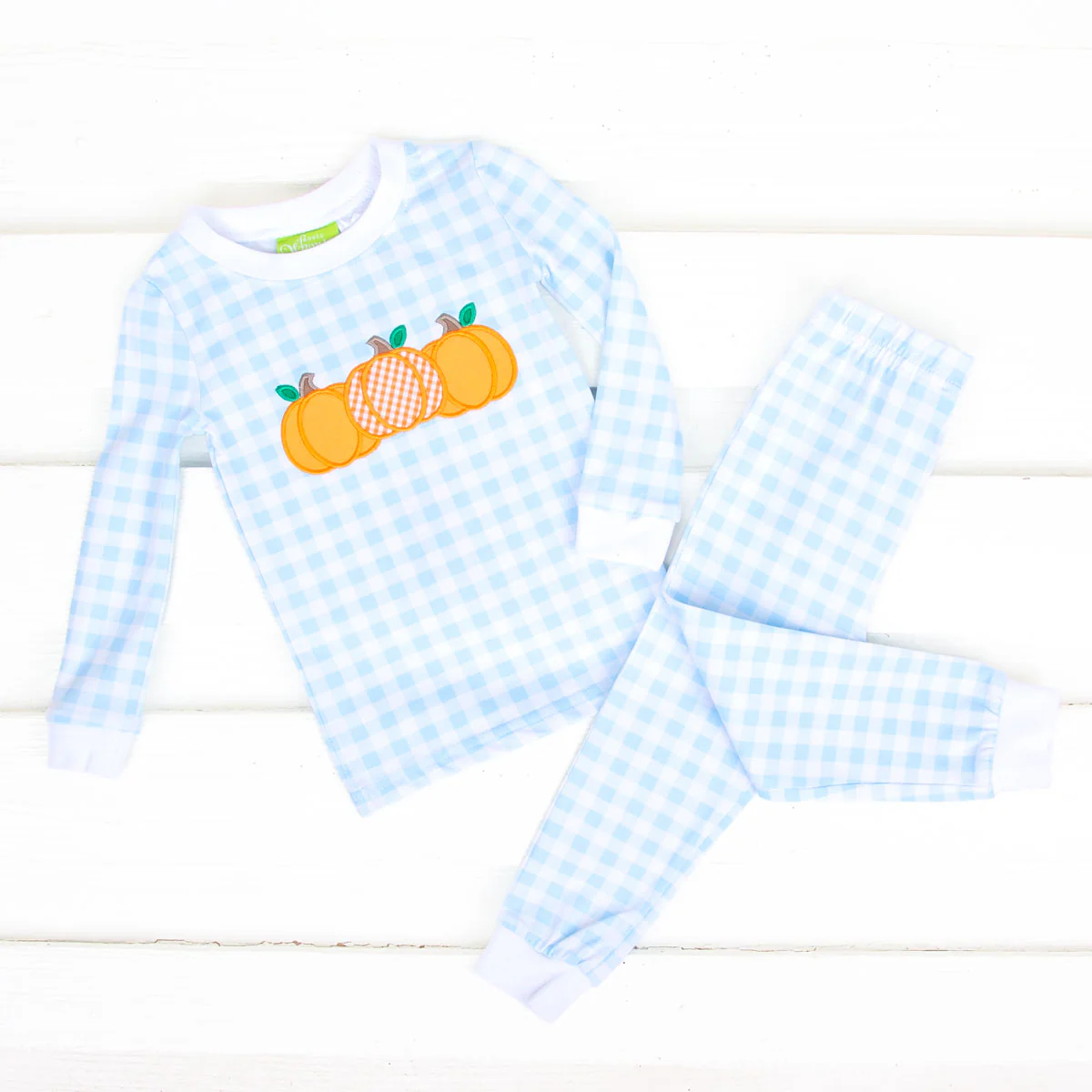 Pumpkin Cluster Blue Gingham Pajamas - Image 8
