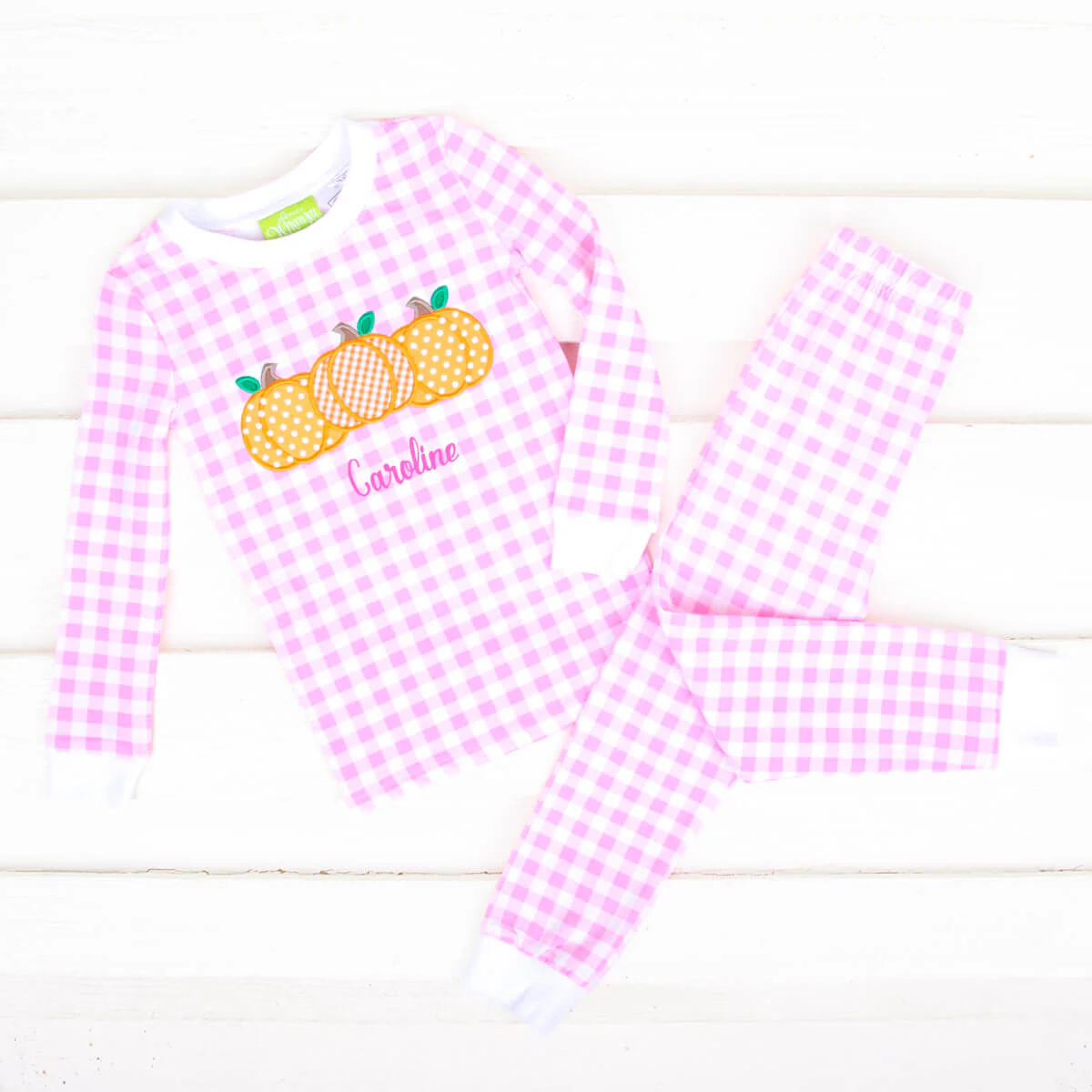 Pumpkin Cluster Pink Gingham Pajamas - Image 2