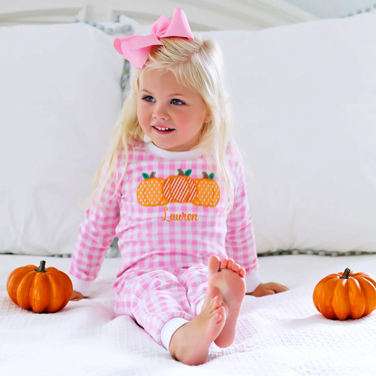 Pumpkin Cluster Pink Gingham Pajamas - Image 4