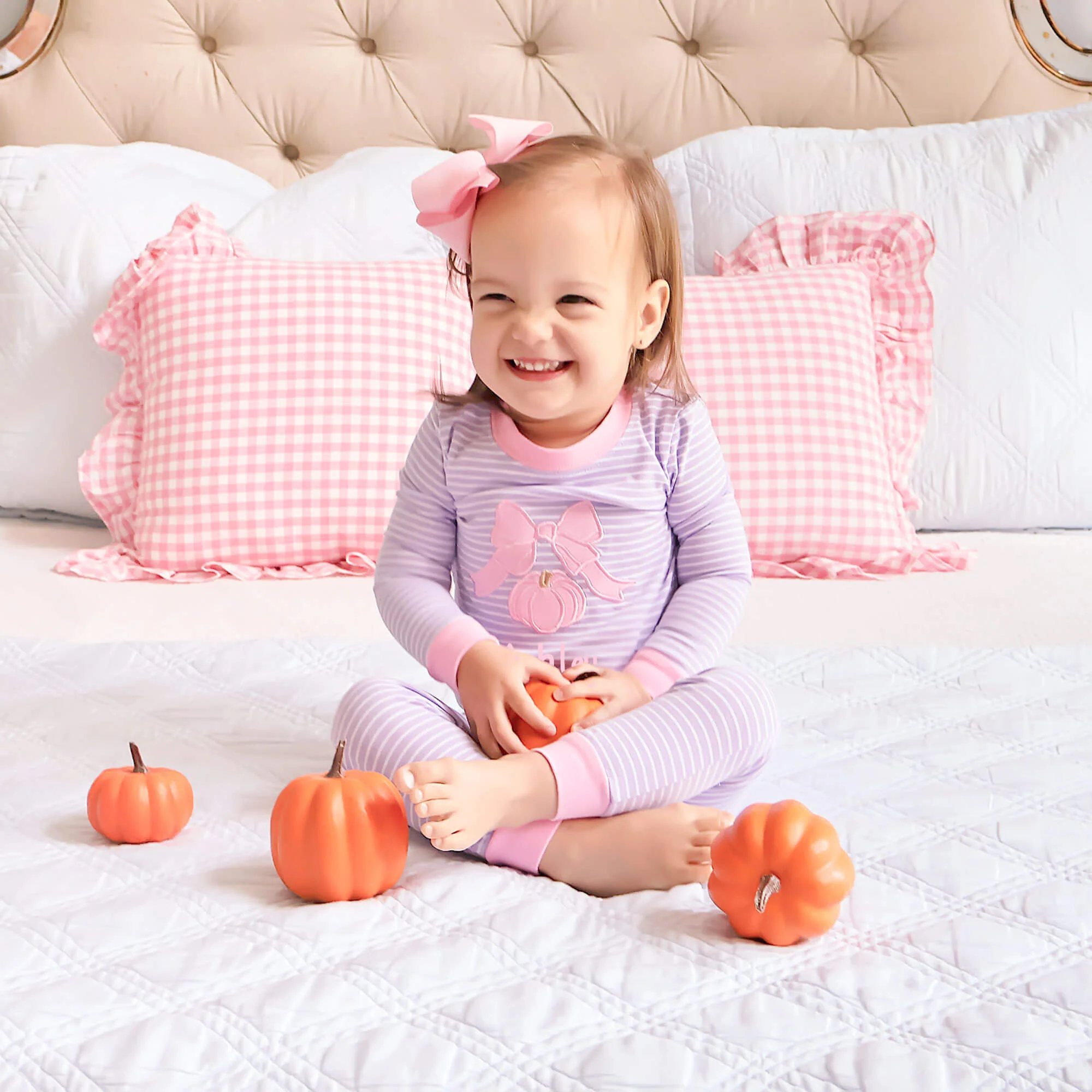 Pumpkin Bow Lavender Stripe Pajamas - Image 4