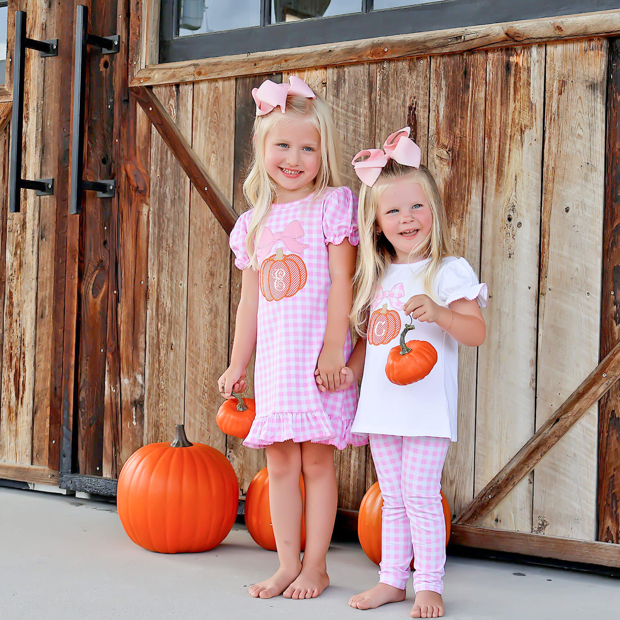 Pumpkin & Bow Pink Gingham Legging Set - Image 3