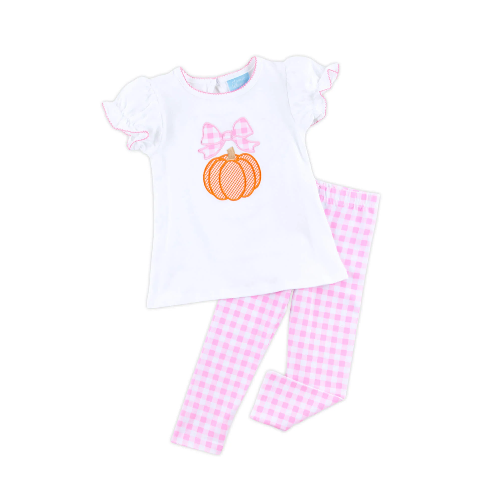 Pumpkin & Bow Pink Gingham Legging Set - Image 4