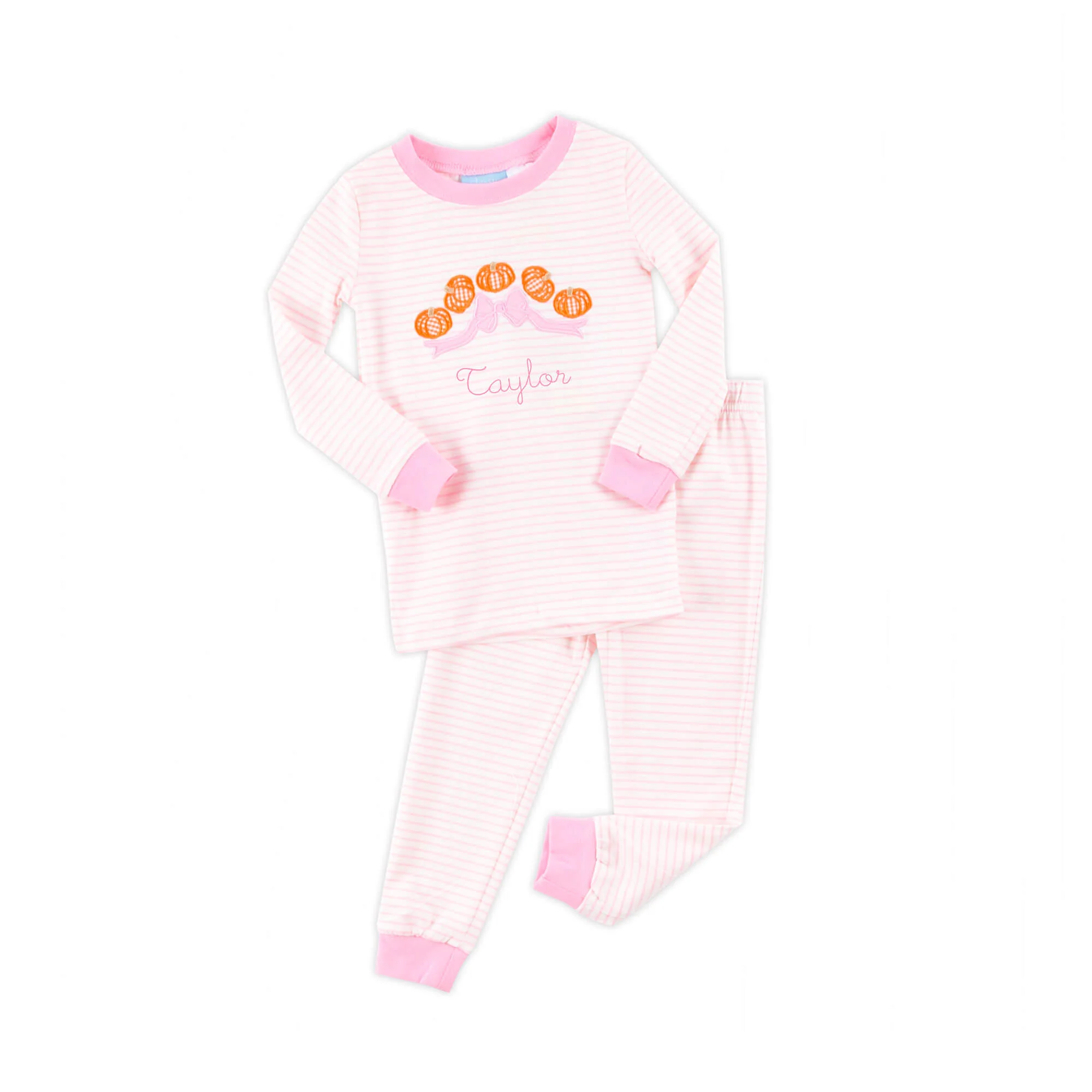 Pumpkin Bow Pink Stripe Pajamas - Image 3