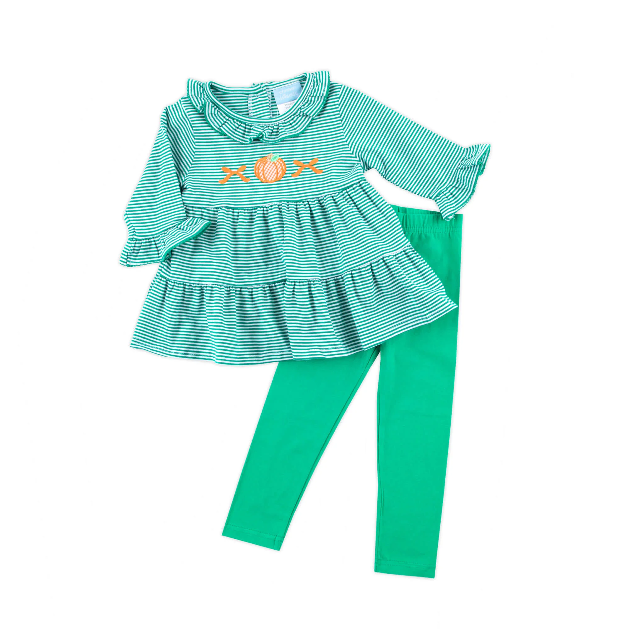 Pumpkin Bows Green Stripe Callie Legging Set - Image 2
