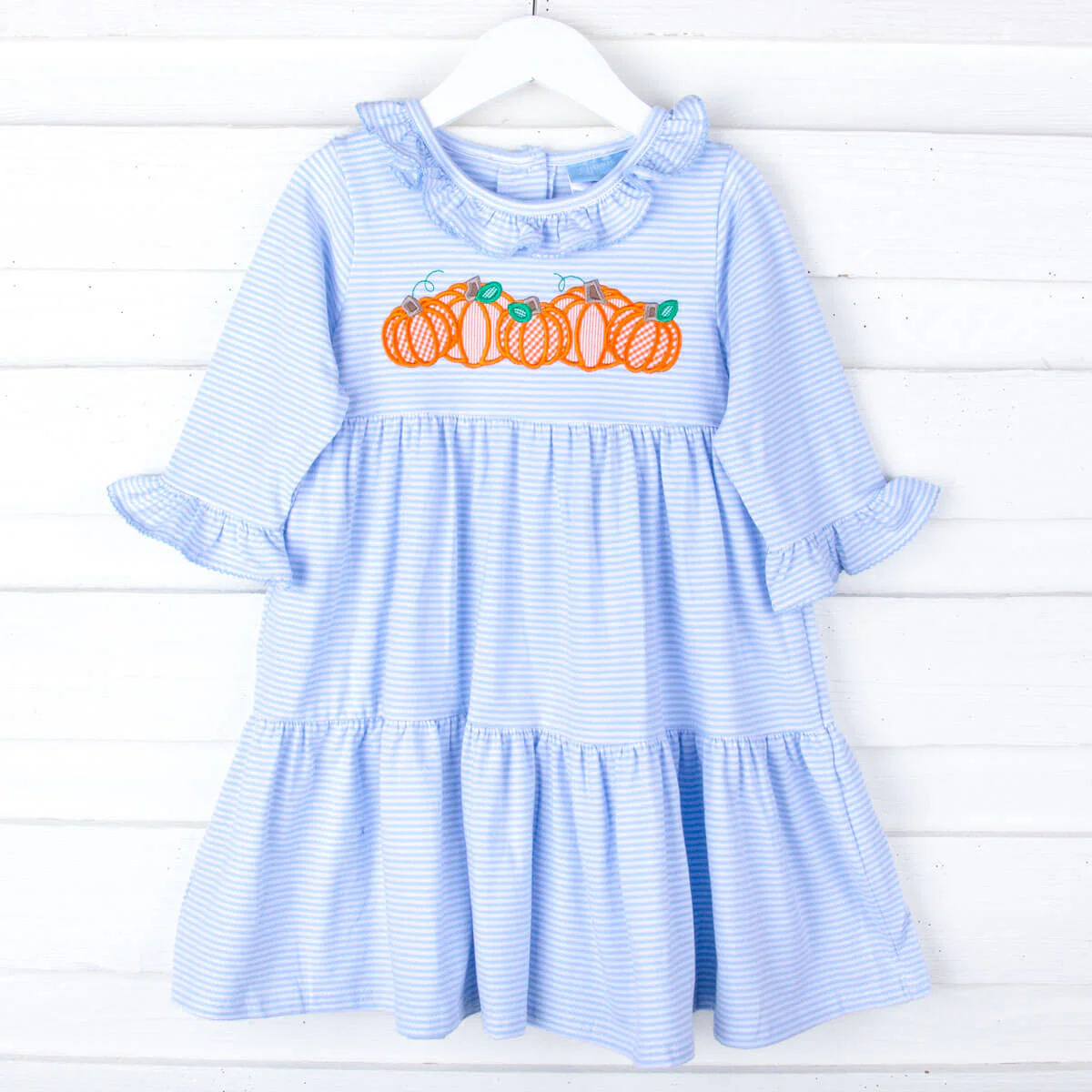 Pumpkin Cluster Light Blue Stripe Callie Dress - Image 2