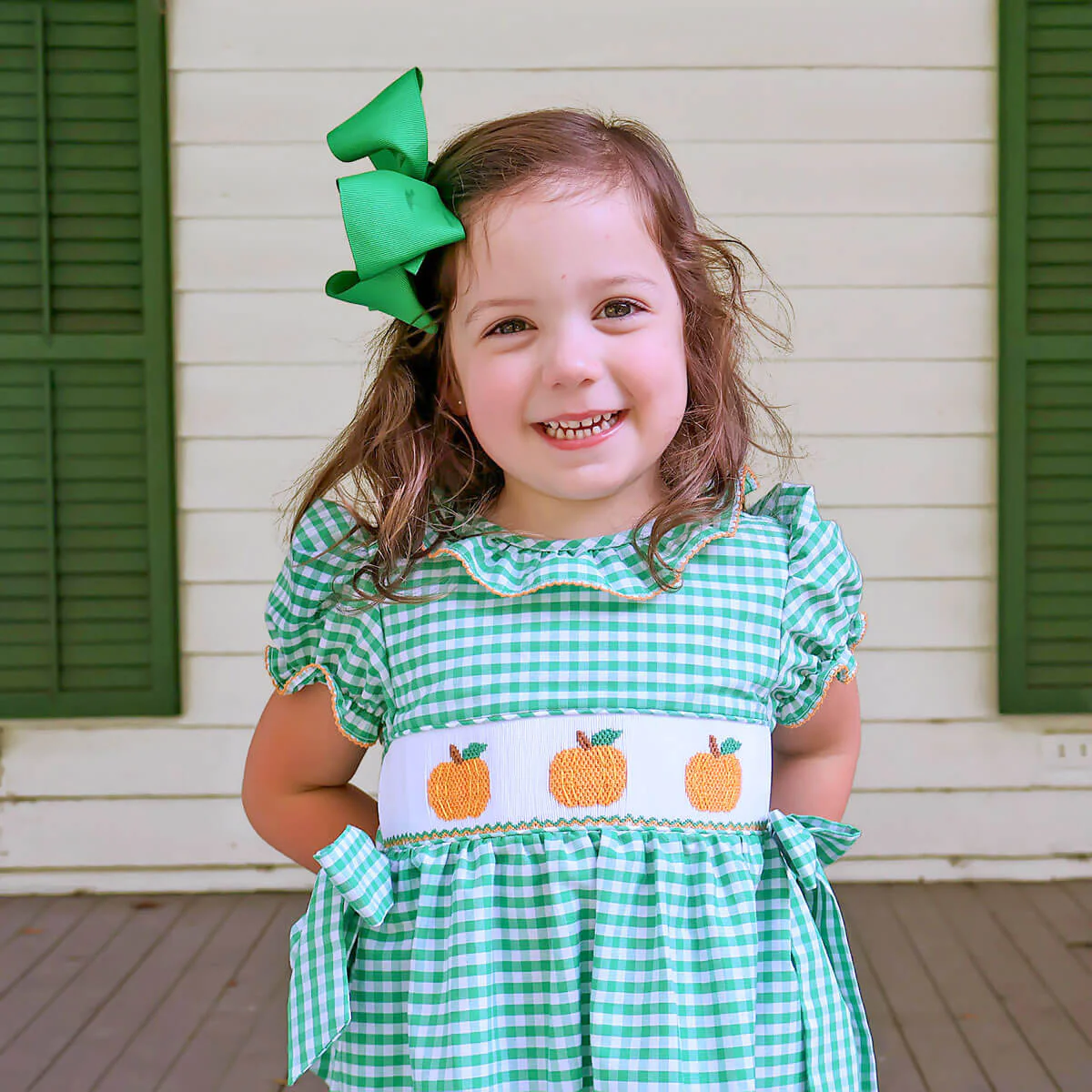 Green Check Pumpkin Smocked Beverly Dress - Image 3