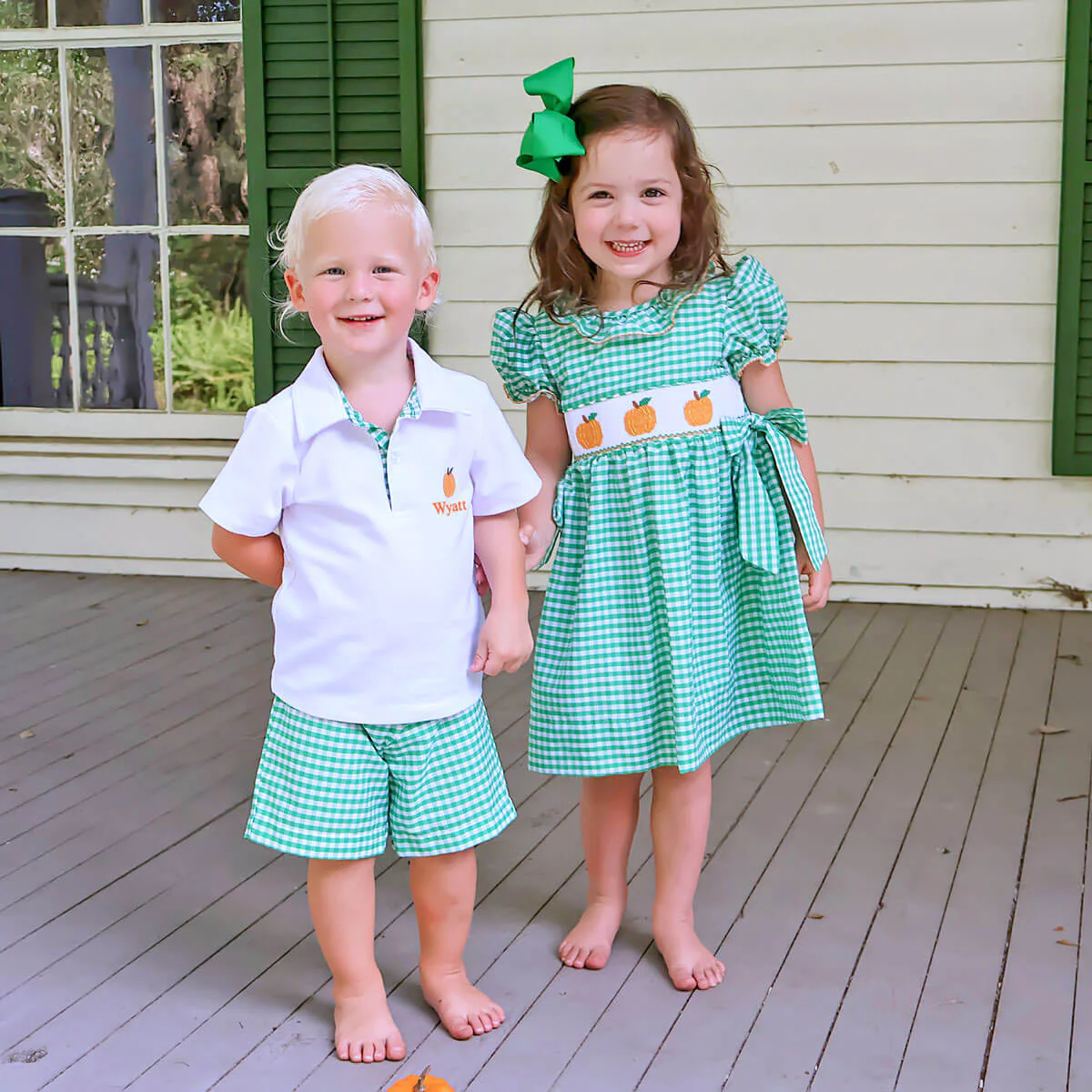 Green Check Pumpkin Smocked Beverly Dress - Image 4