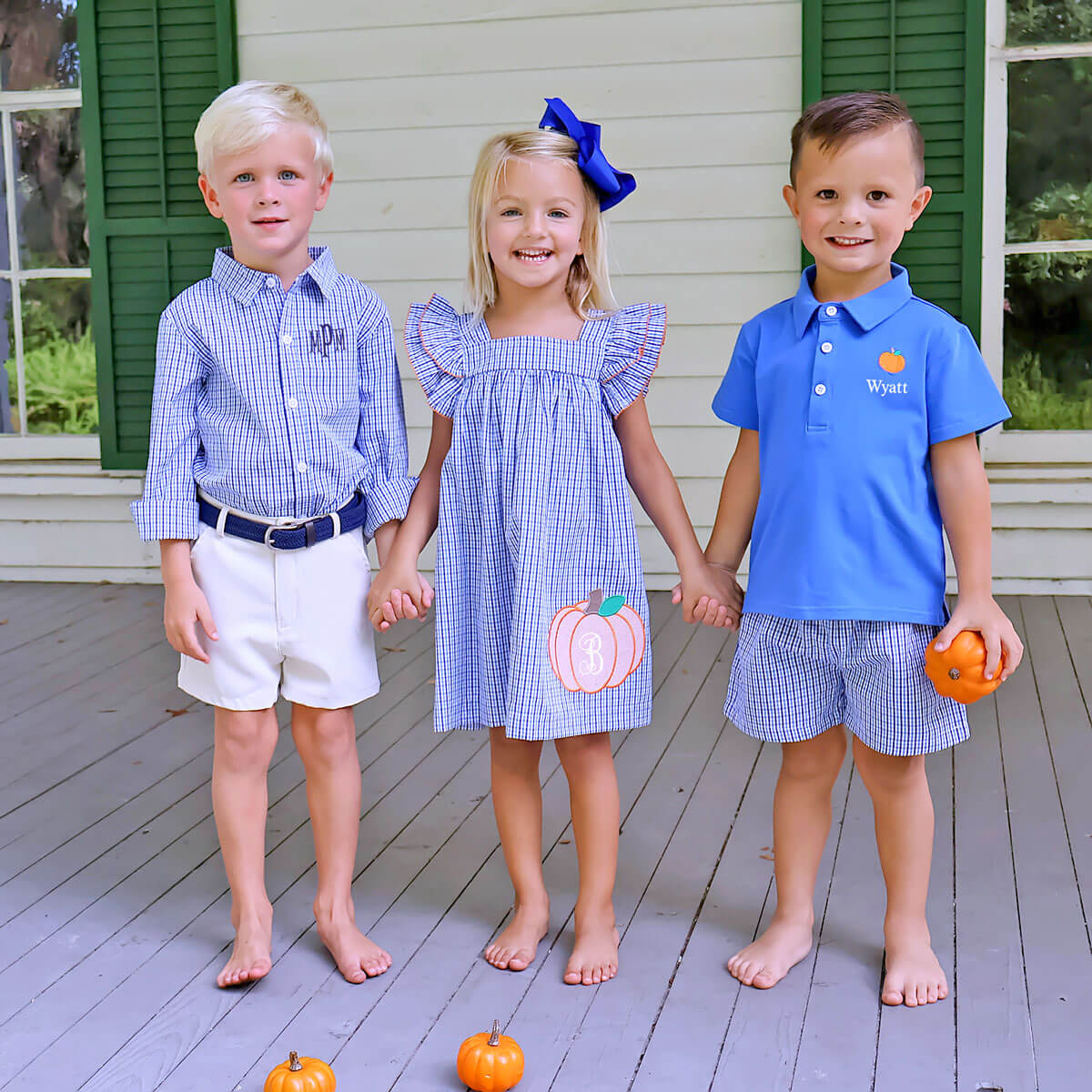 Pumpkin Cutie Royal Blue Gingham Poppy Dress - Image 3