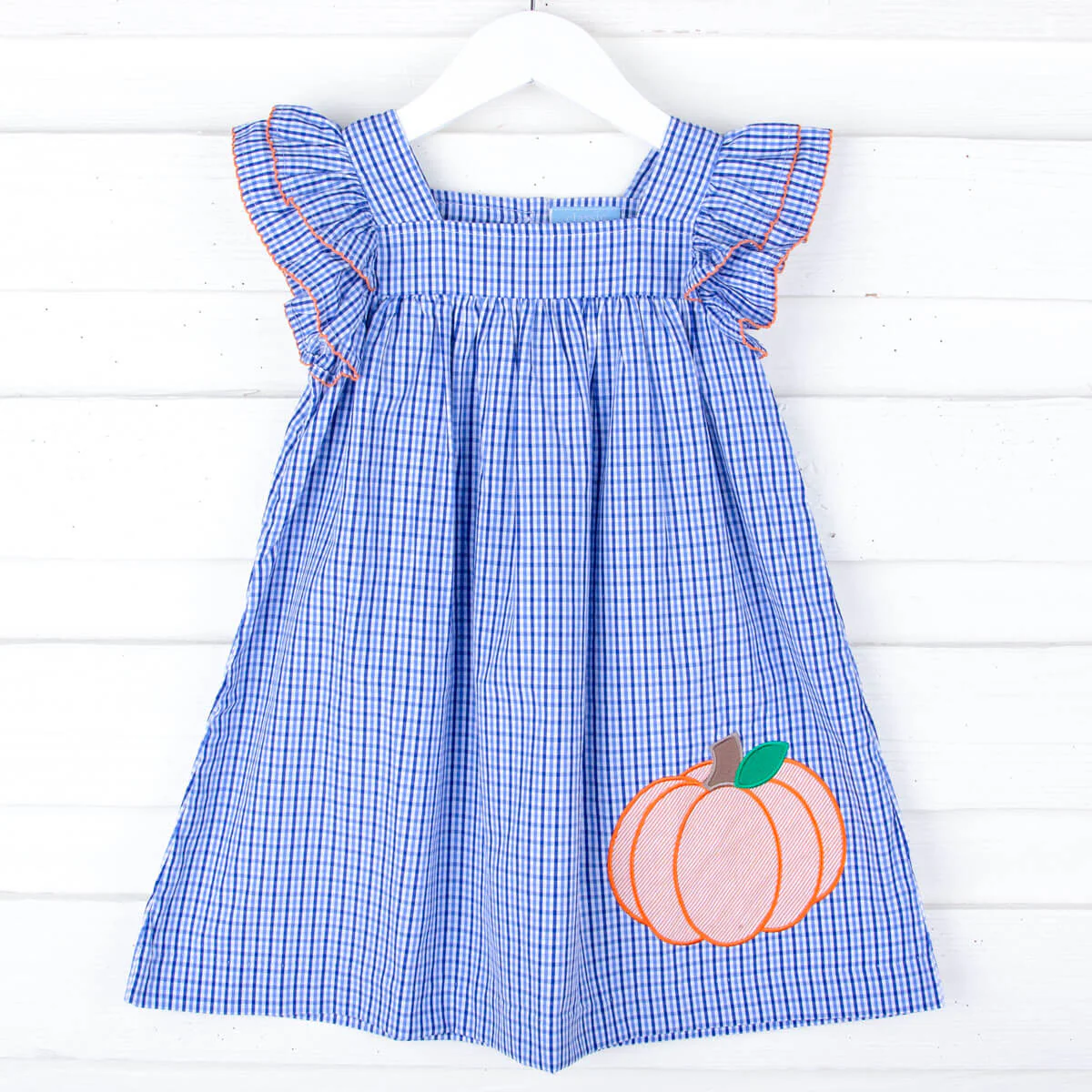 Pumpkin Cutie Royal Blue Gingham Poppy Dress - Image 4