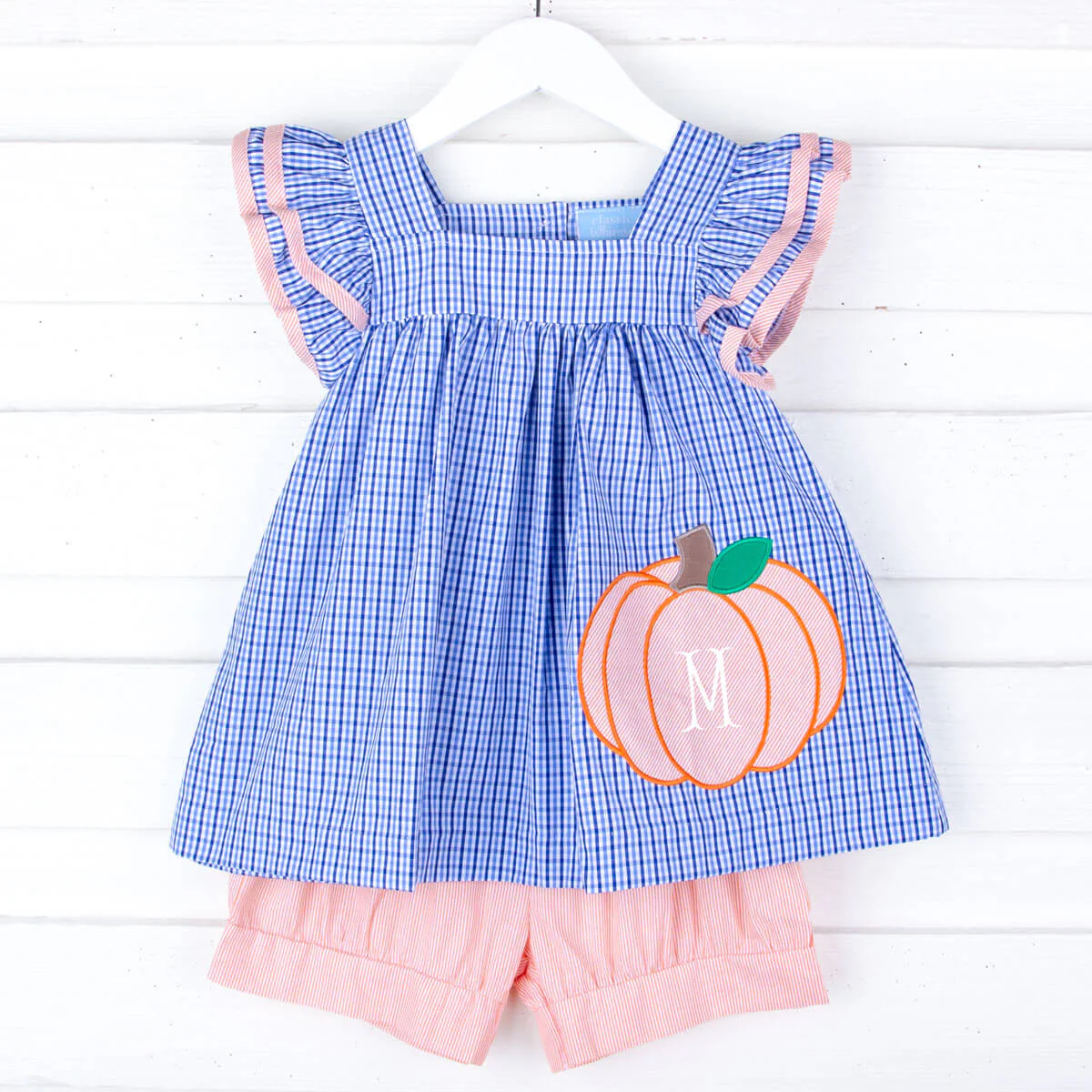Pumpkin Cutie Royal Blue Gingham Poppy Short Set - Image 2