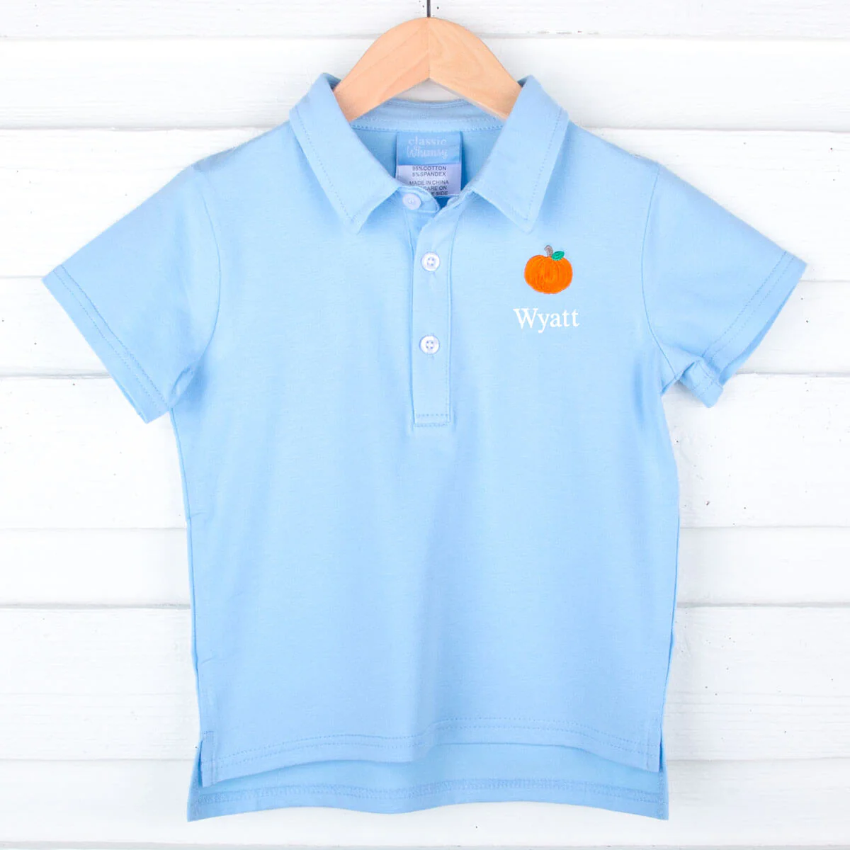 Pumpkin Embroidered Light Blue Polo - Image 2
