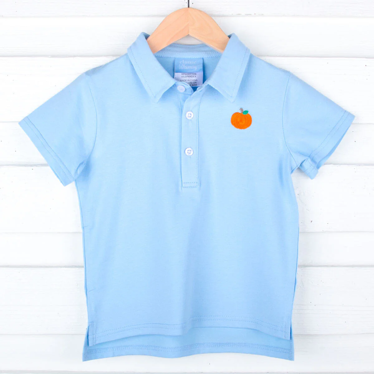 Pumpkin Embroidered Light Blue Polo - Image 4