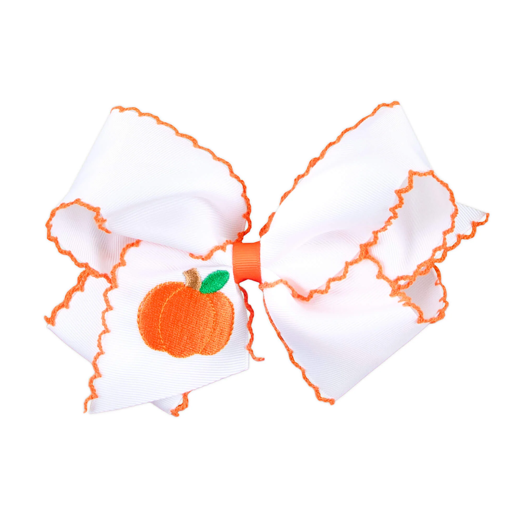 Pumpkin Embroidered Moonstitch Hair Bow - Image 2