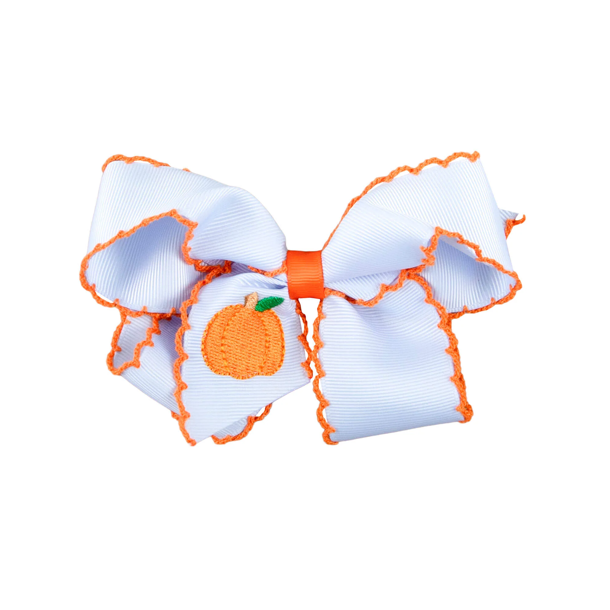 Pumpkin Embroidered Moonstitch Hair Bow - Image 3