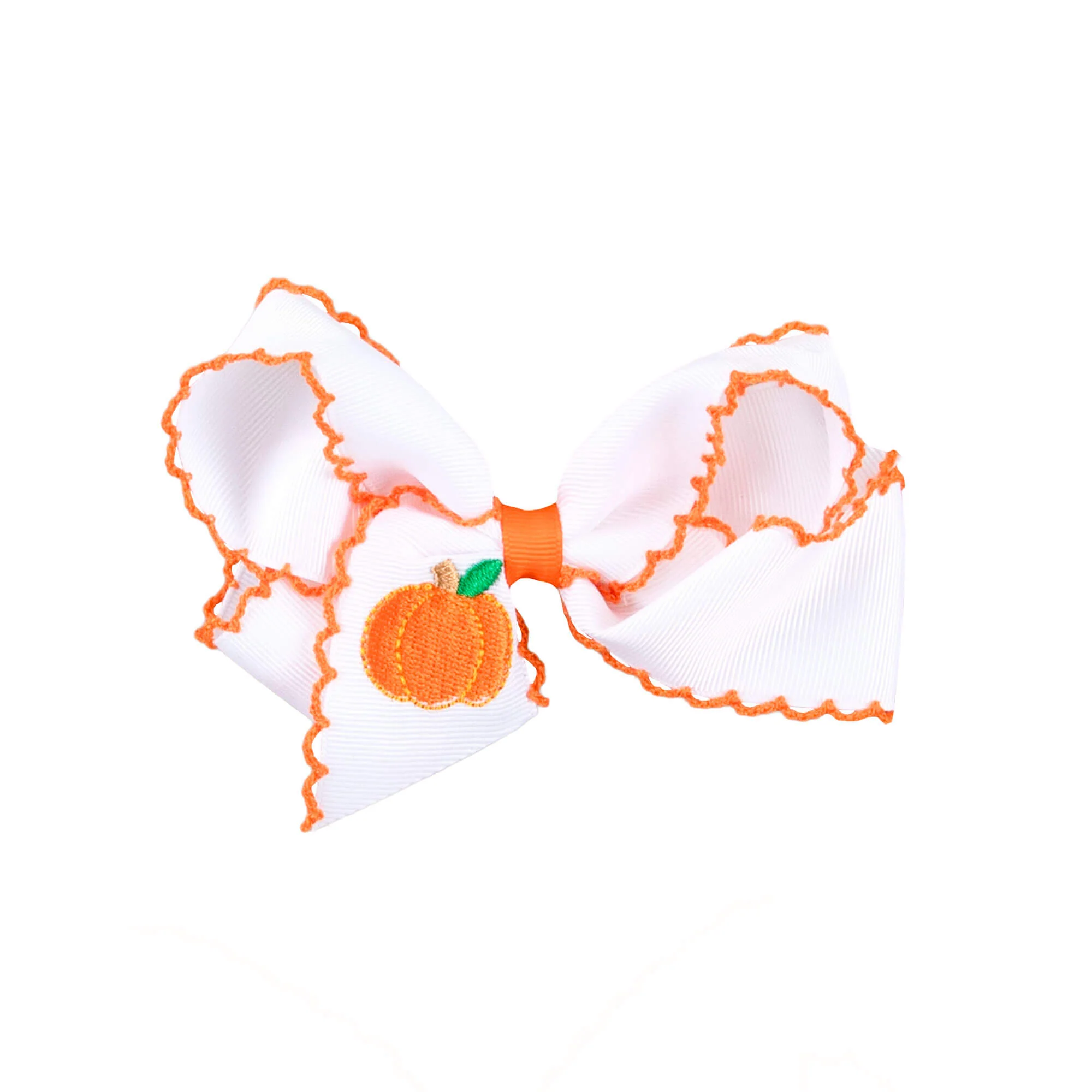 Pumpkin Embroidered Moonstitch Hair Bow - Image 4