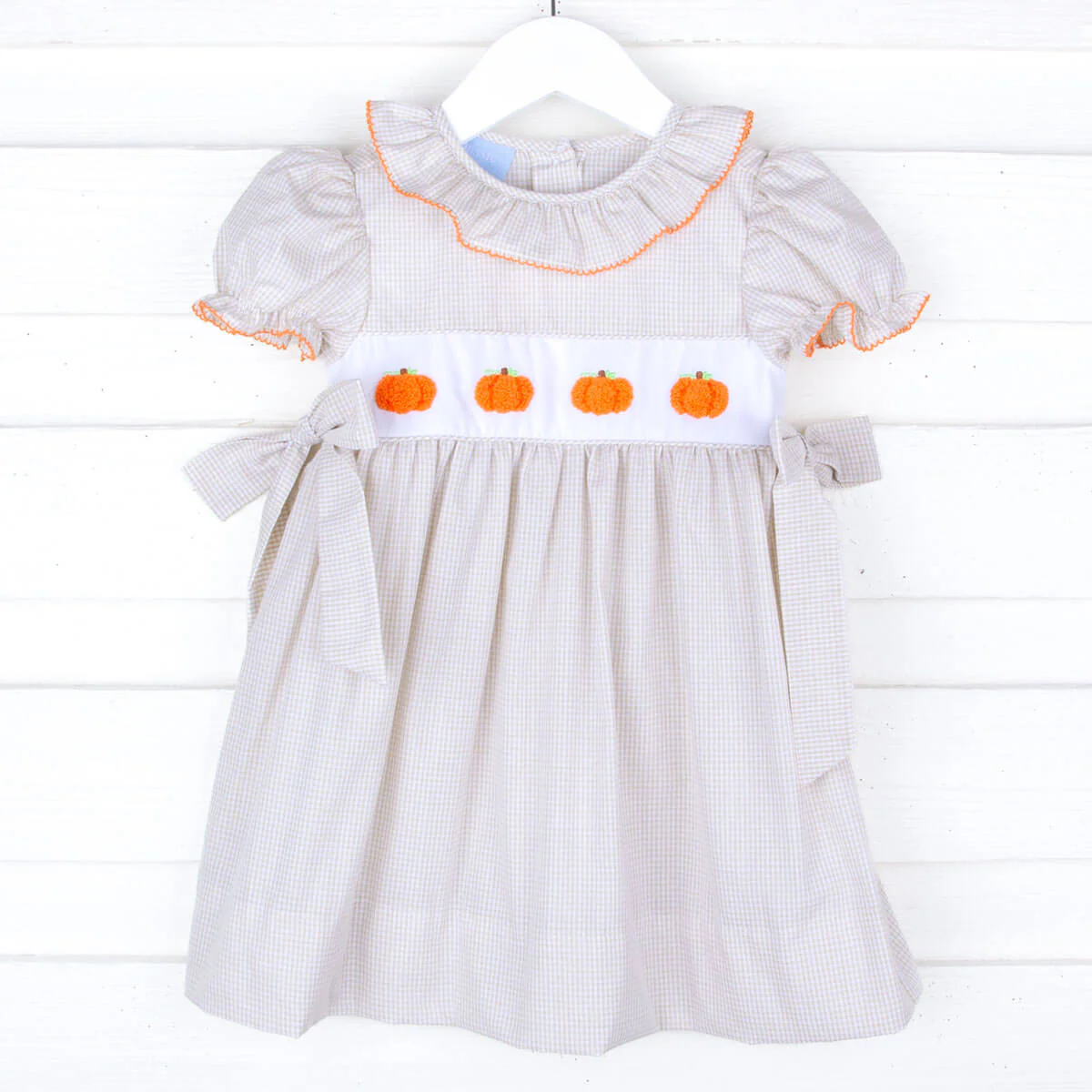 Pumpkin French Knot Tan Gingham Beverly Dress - Image 2