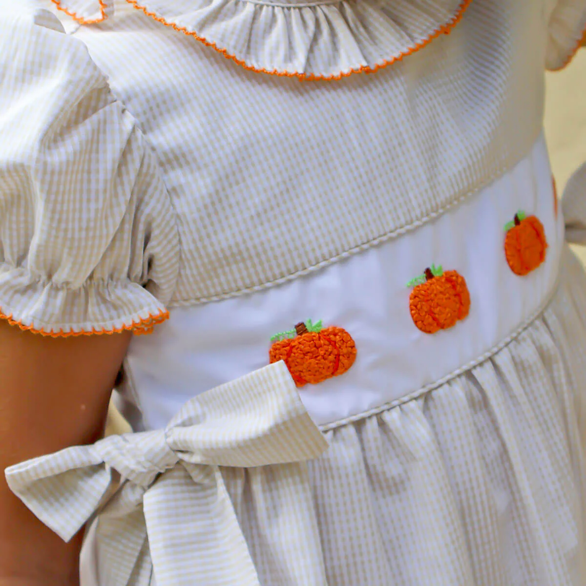 Pumpkin French Knot Tan Gingham Beverly Dress - Image 3
