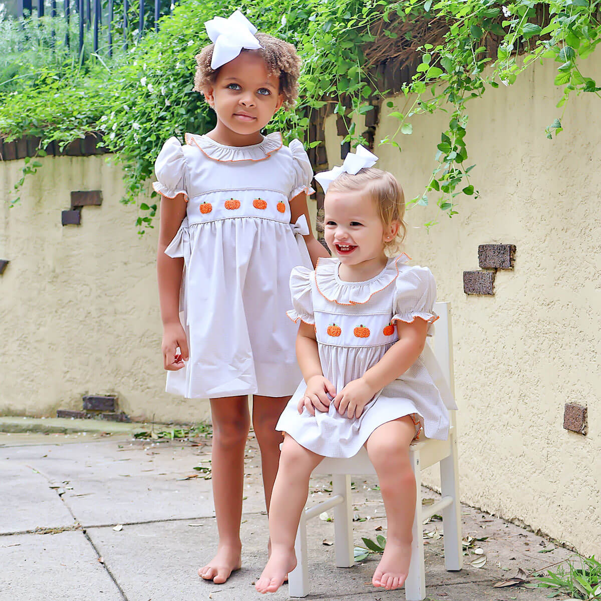Pumpkin French Knot Tan Gingham Beverly Dress - Image 6