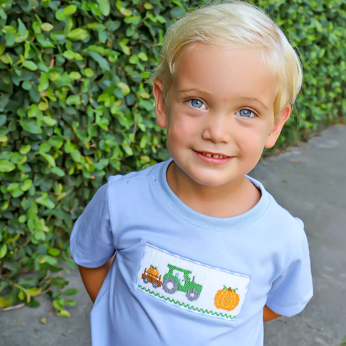 Pumpkin Hayride Blue Check Smocked Short Set - Image 3
