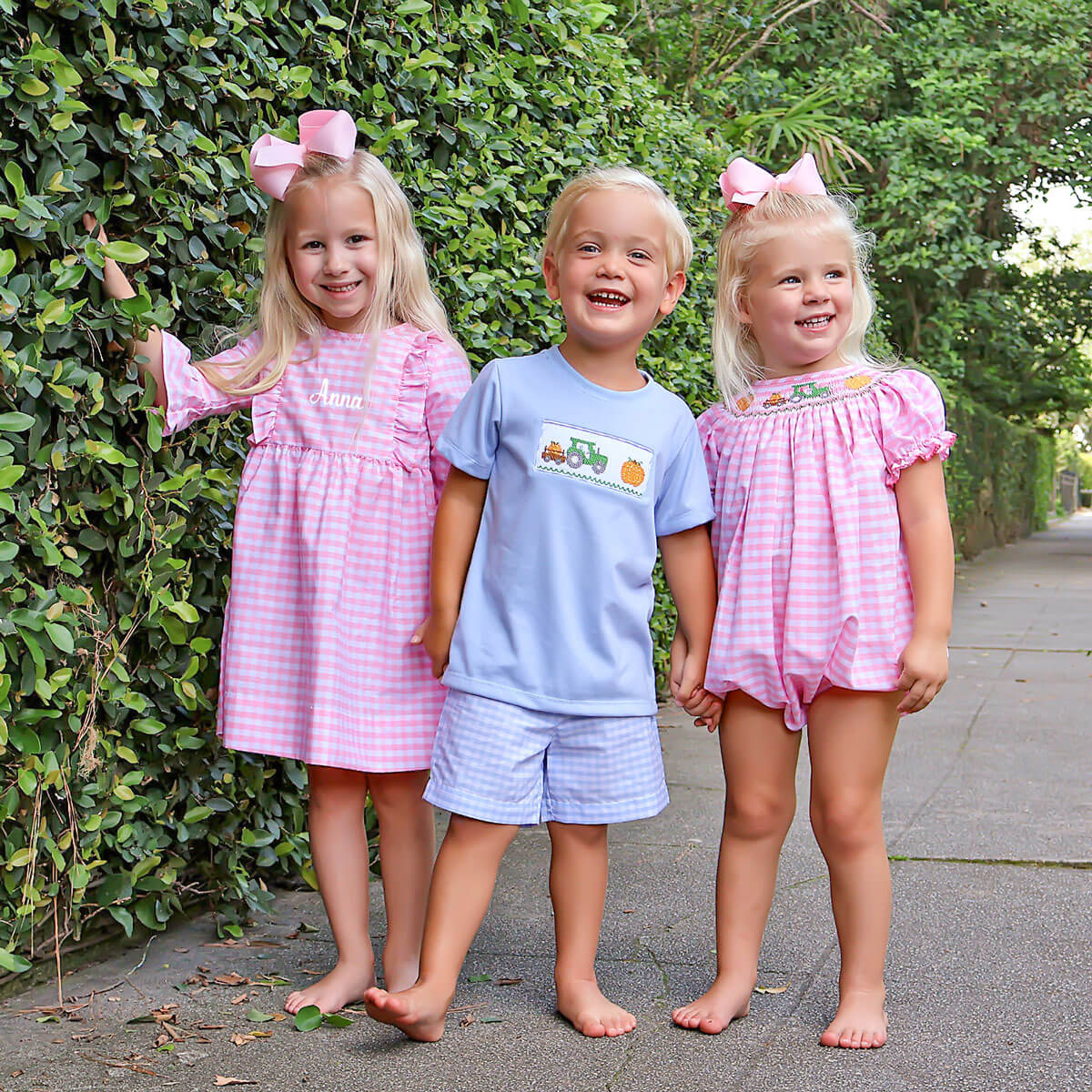 Pumpkin Hayride Blue Check Smocked Short Set - Image 4