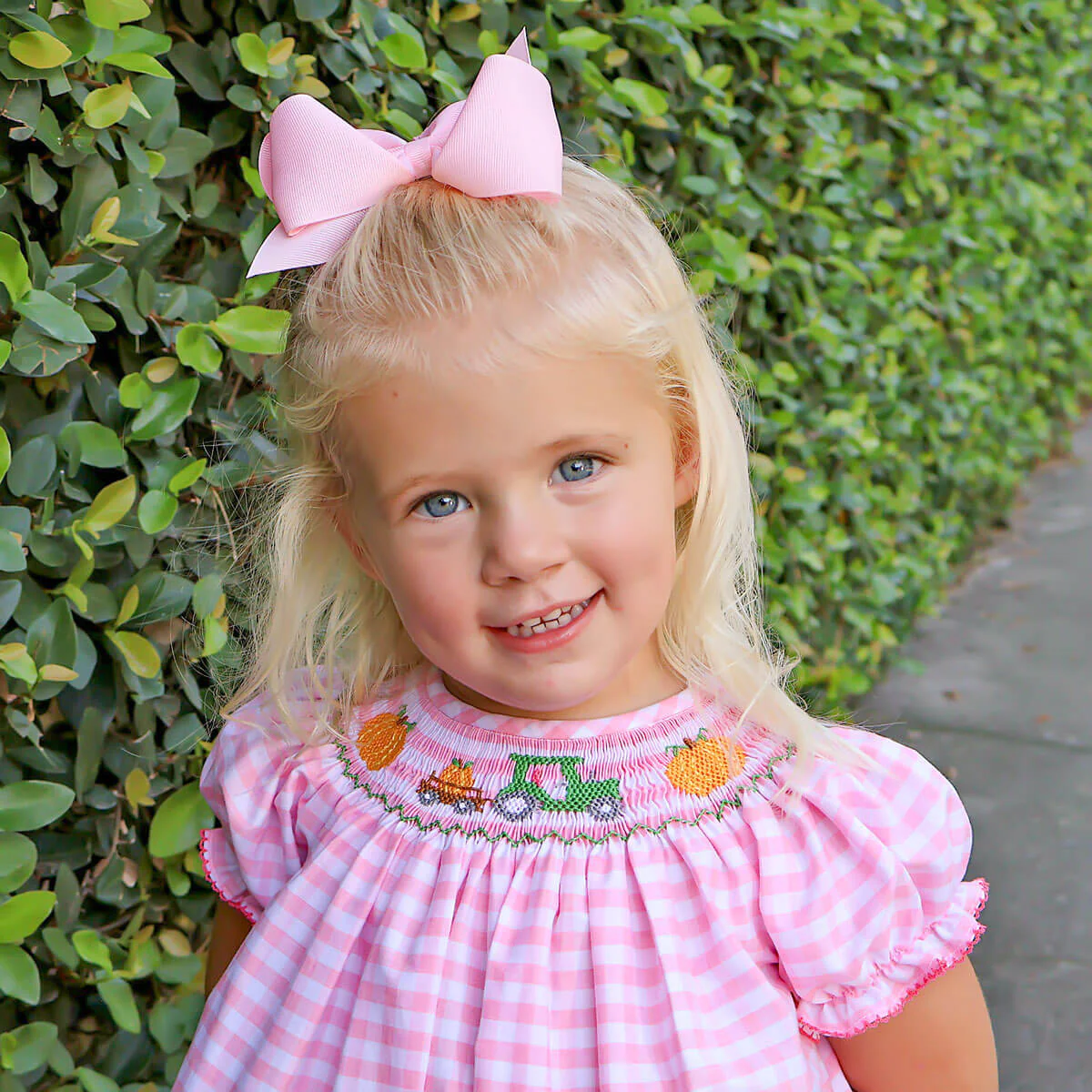 Pumpkin Hayride Pink Check Smocked Bubble - Image 2