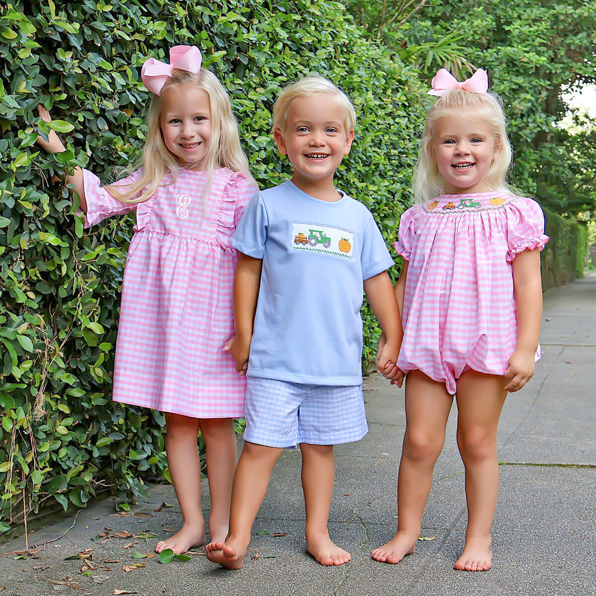 Pumpkin Hayride Pink Check Smocked Bubble - Image 5