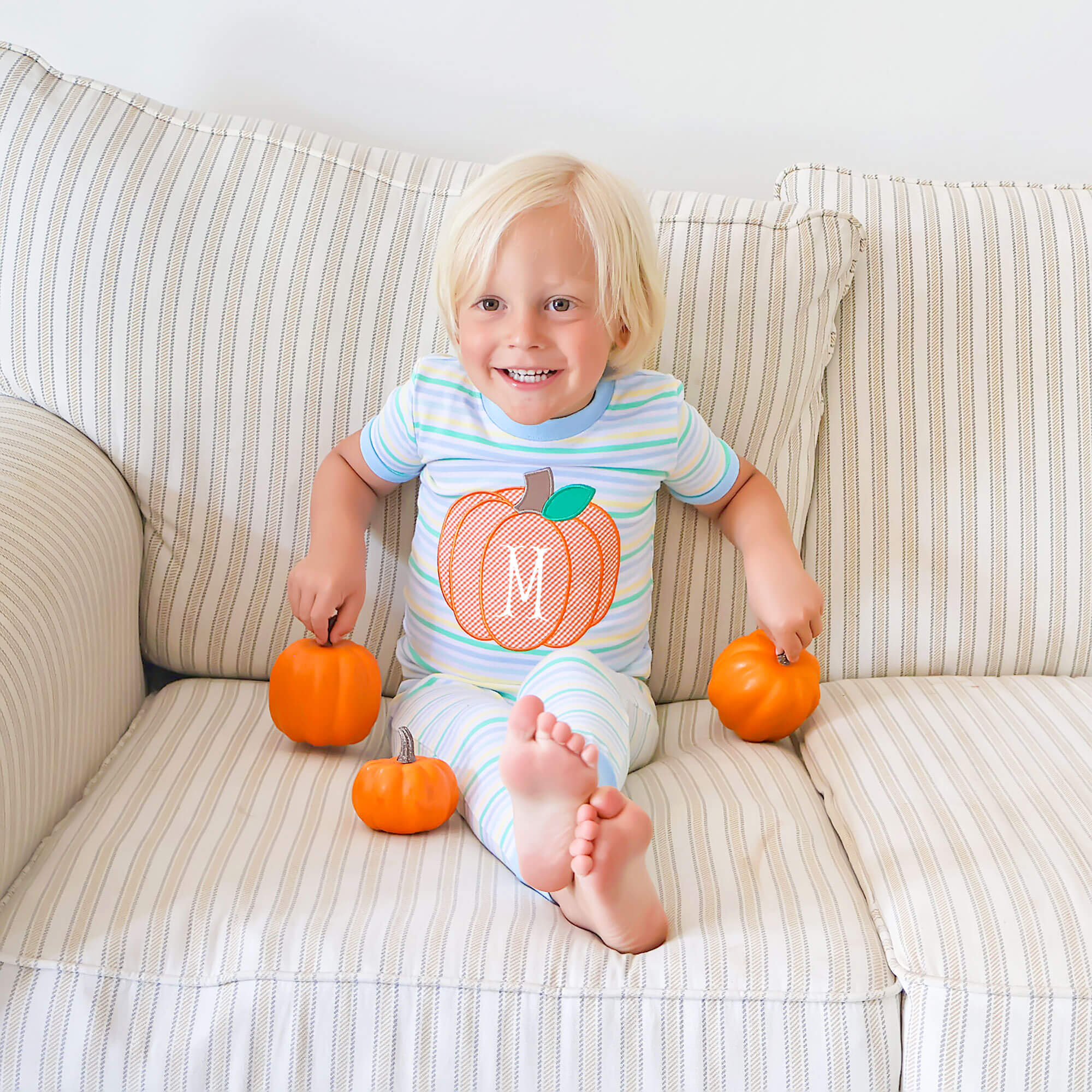 Pumpkin Pastel Blue Stripe Pajamas - Image 2