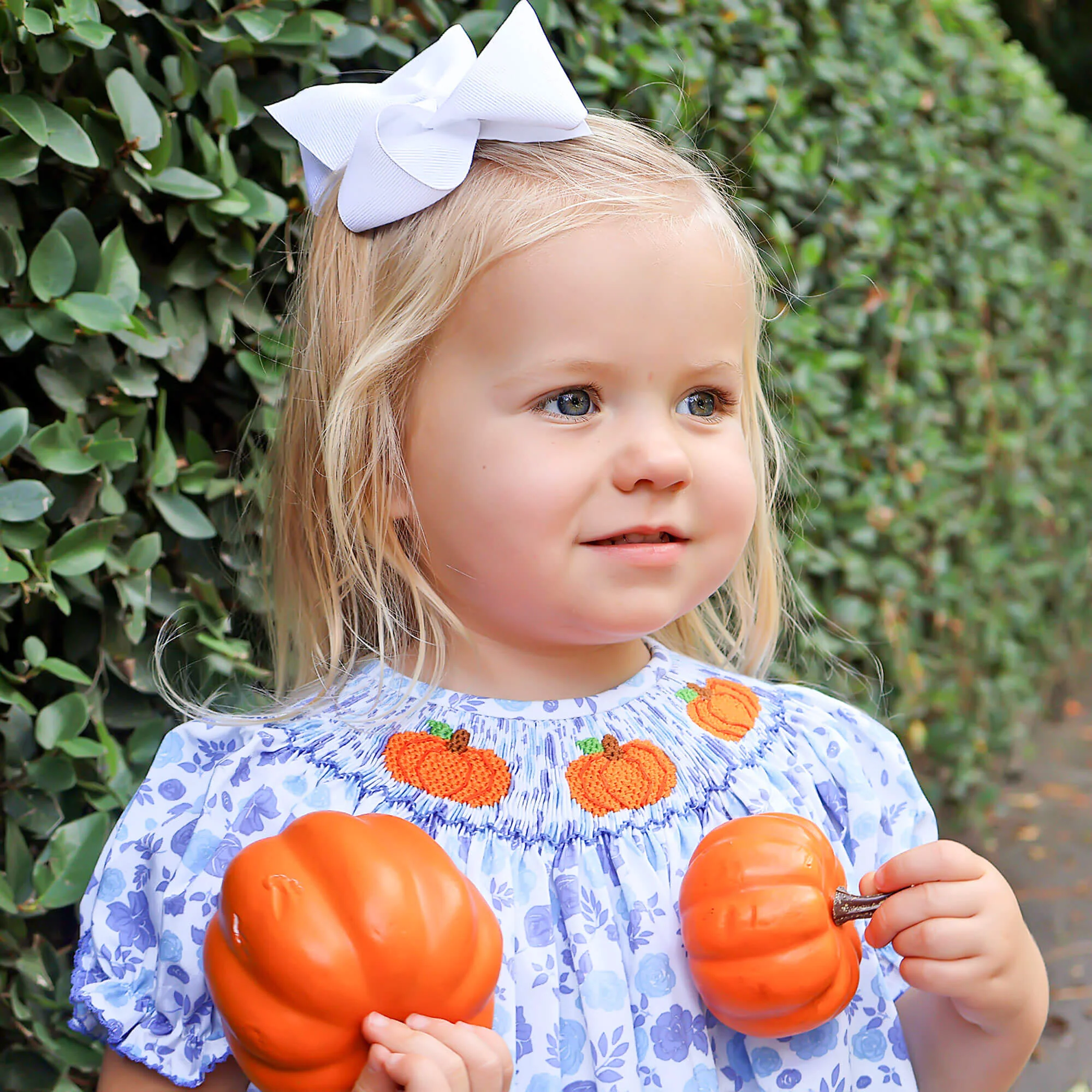 Pumpkin Patch Blue Floral Smocked Long Bubble - Image 3