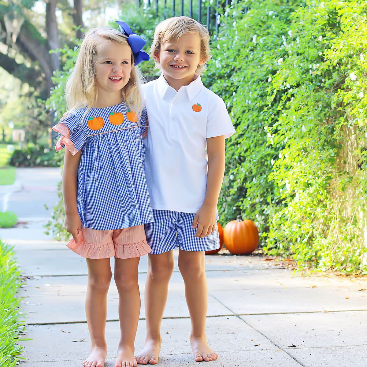 Pumpkin Picking Royal Blue Gingham Maeve Short Set - Image 4