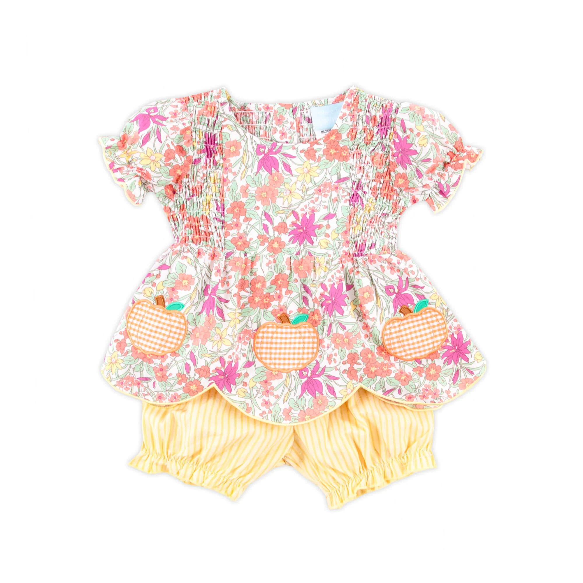 Pumpkin Pink Floral Smocked Aria Bloomer Set - Image 4