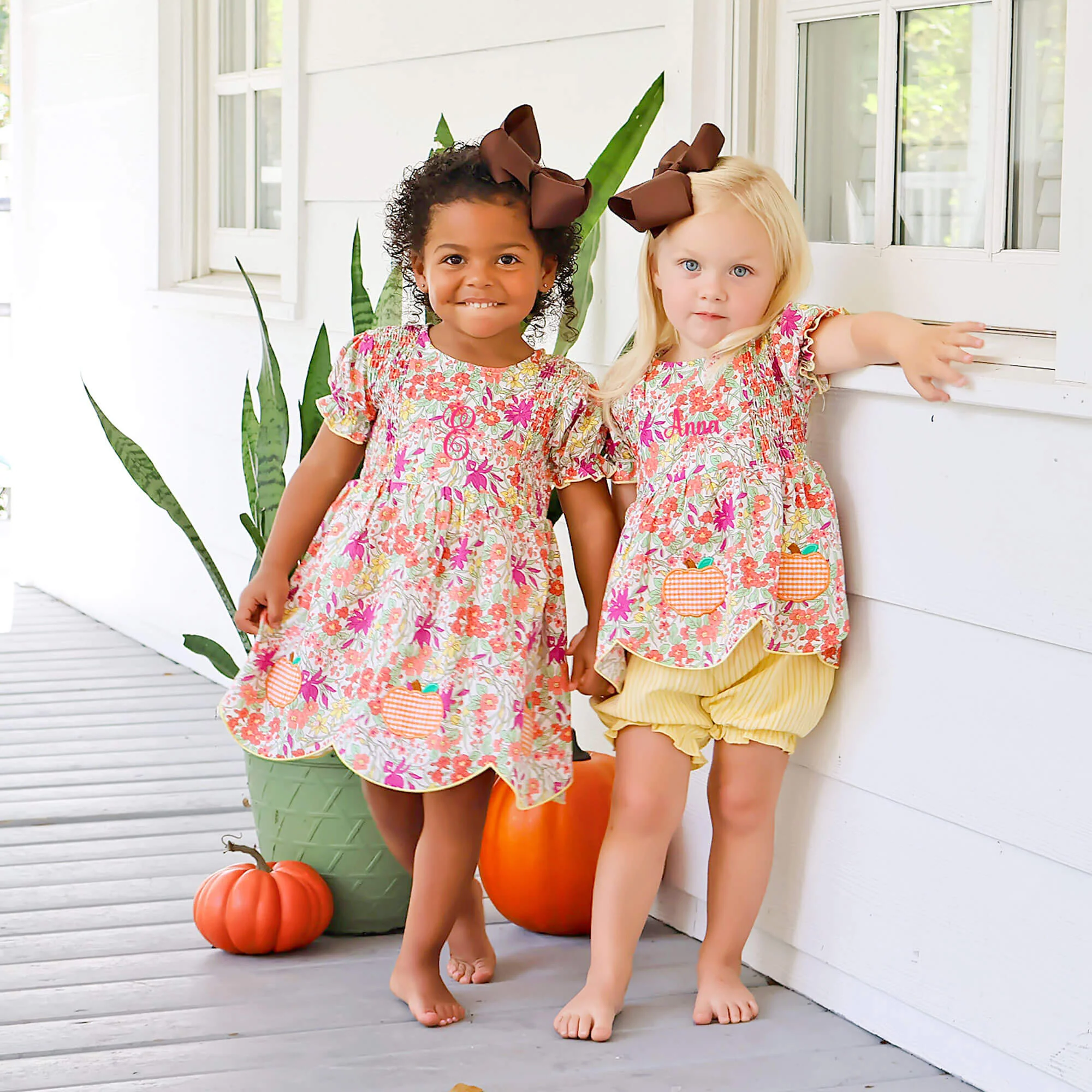 Pumpkin Pink Floral Smocked Aria Bloomer Set - Image 5