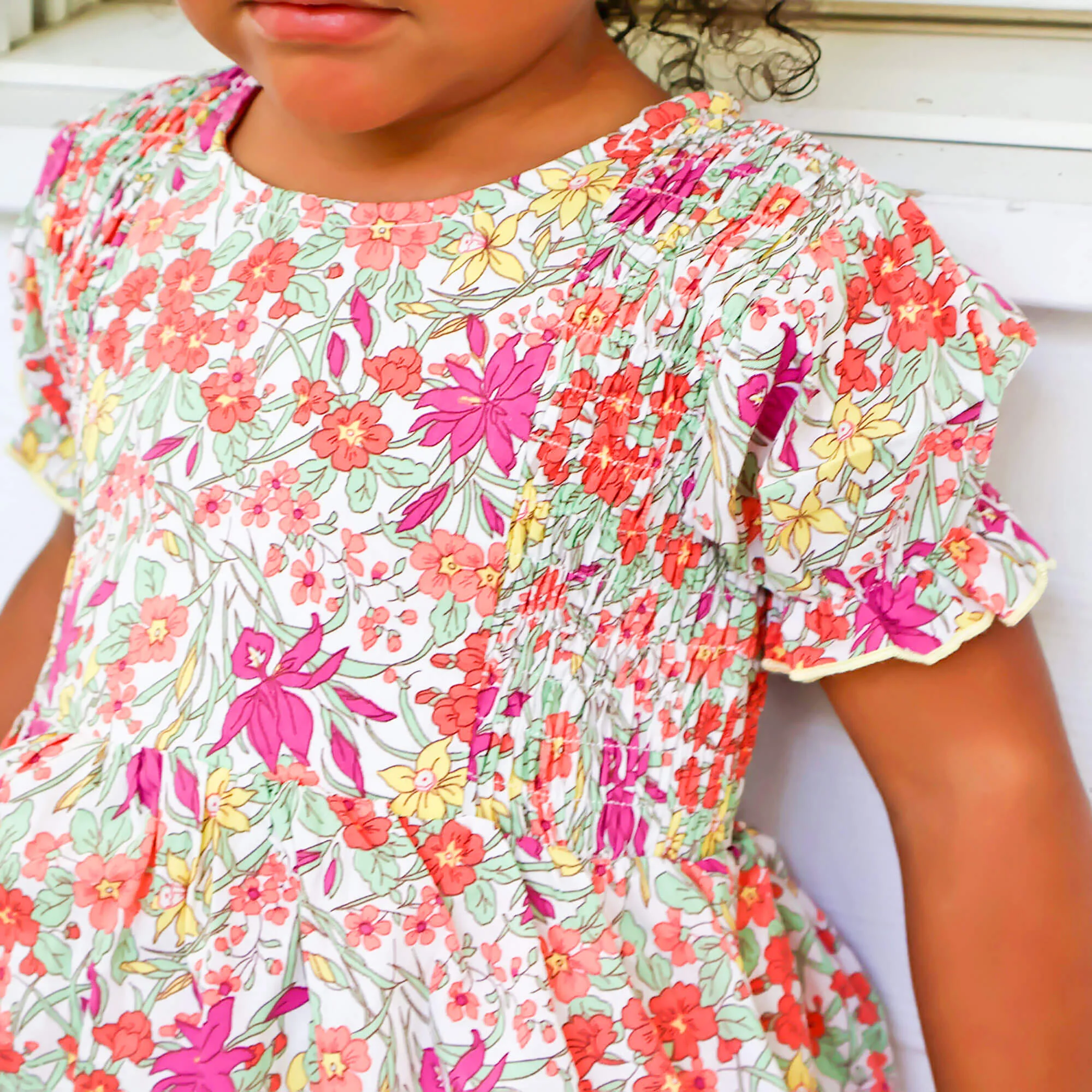 Pumpkin Pink Floral Smocked Aria Dress - Image 6
