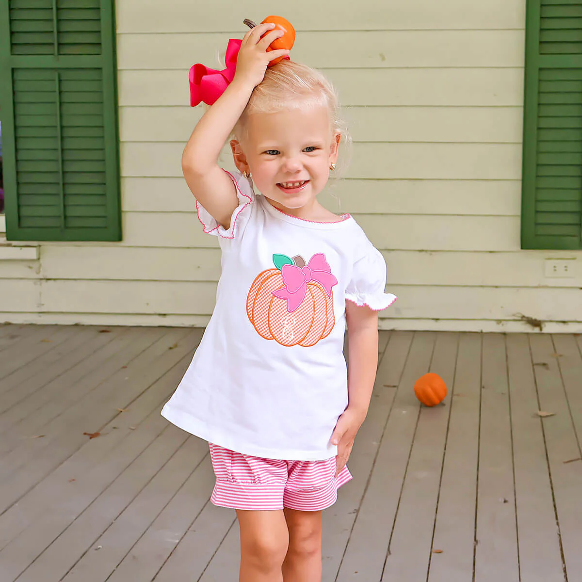 Pumpkin Hot Pink Stripe Short Set - Image 2