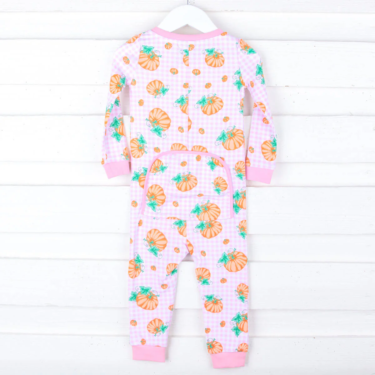Pumpkin Print Pink Gingham Zip Sleeper - Image 6
