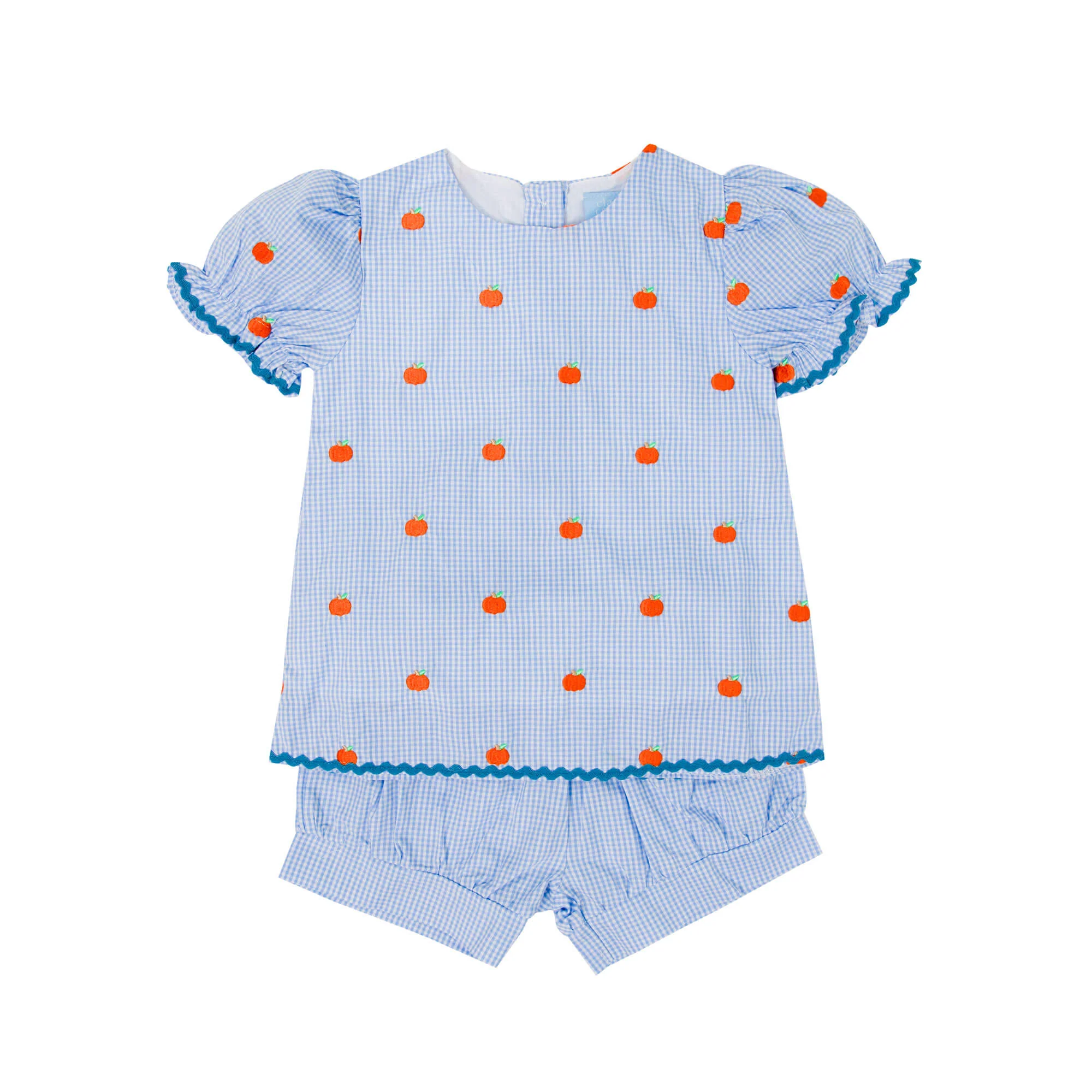 Pumpkin Schiffli Light Blue Gingham Eleanor Short Set - Image 2