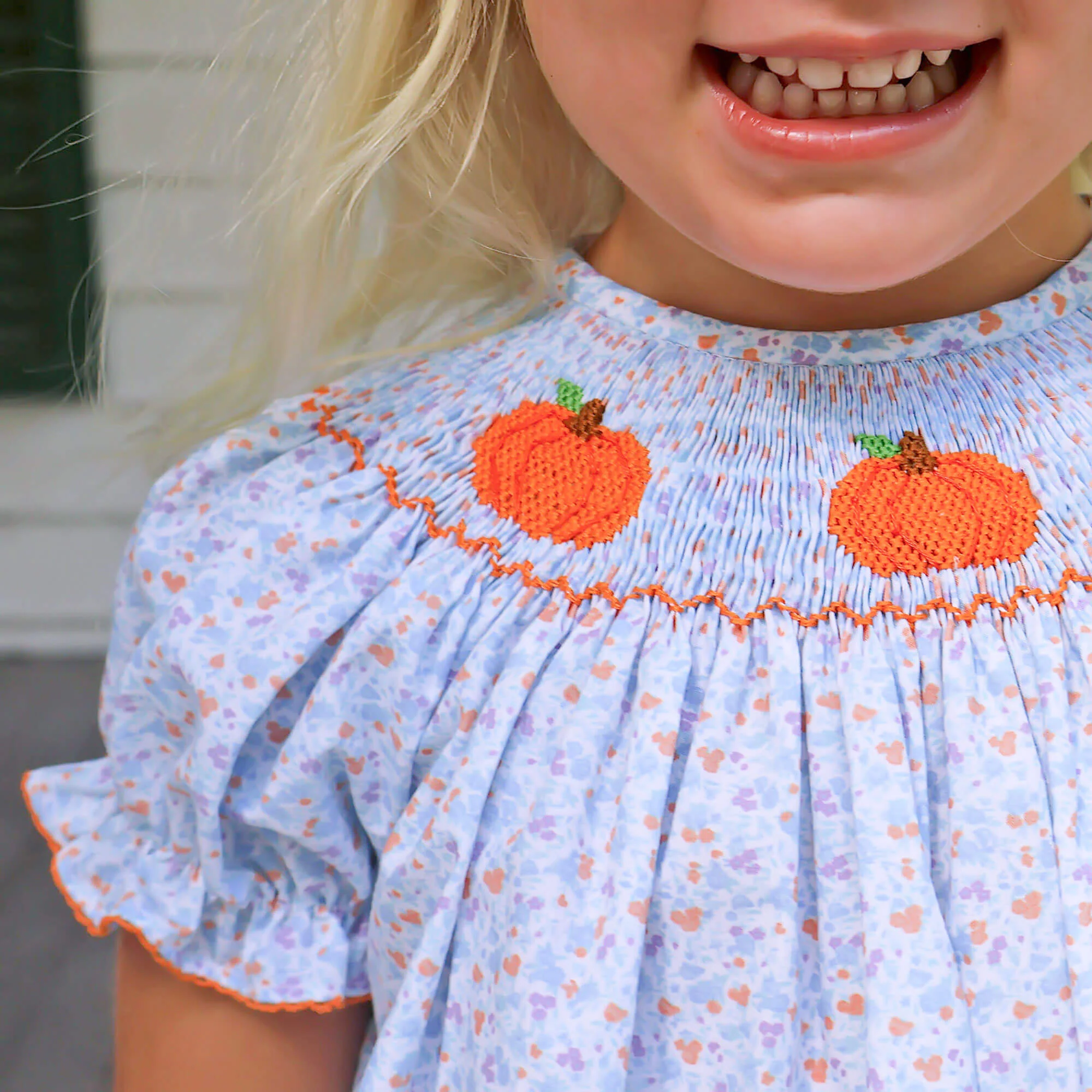 Pumpkin Smocked Floral Bishop Dress - Image 3