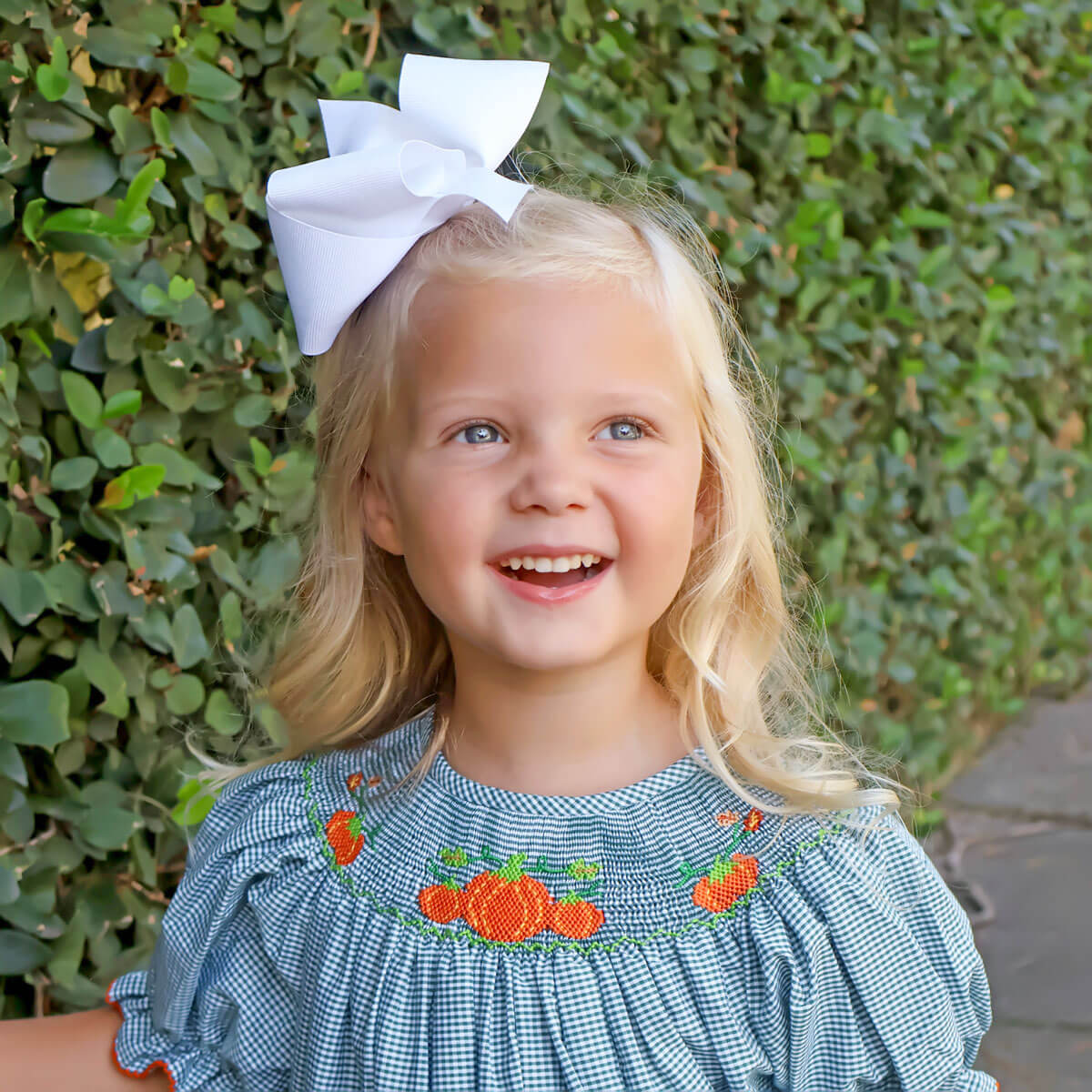 Pumpkin Smocked Green Gingham Bishop Dress - Image 3